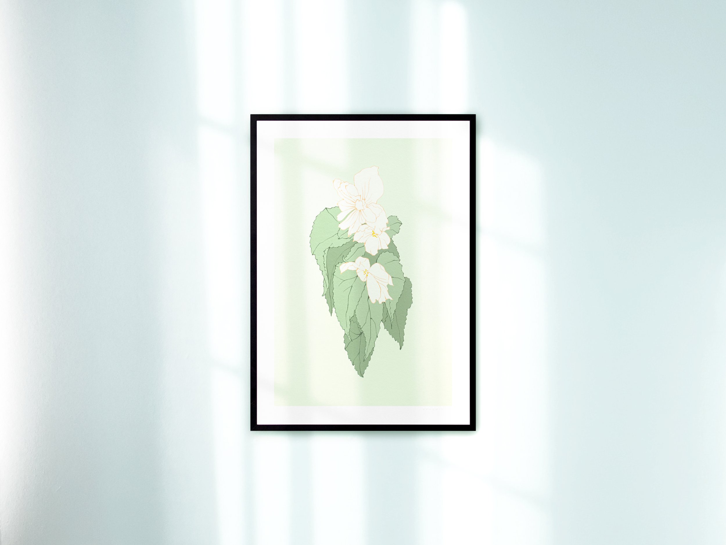 white and green cascade begonia floral painting print by ephemie