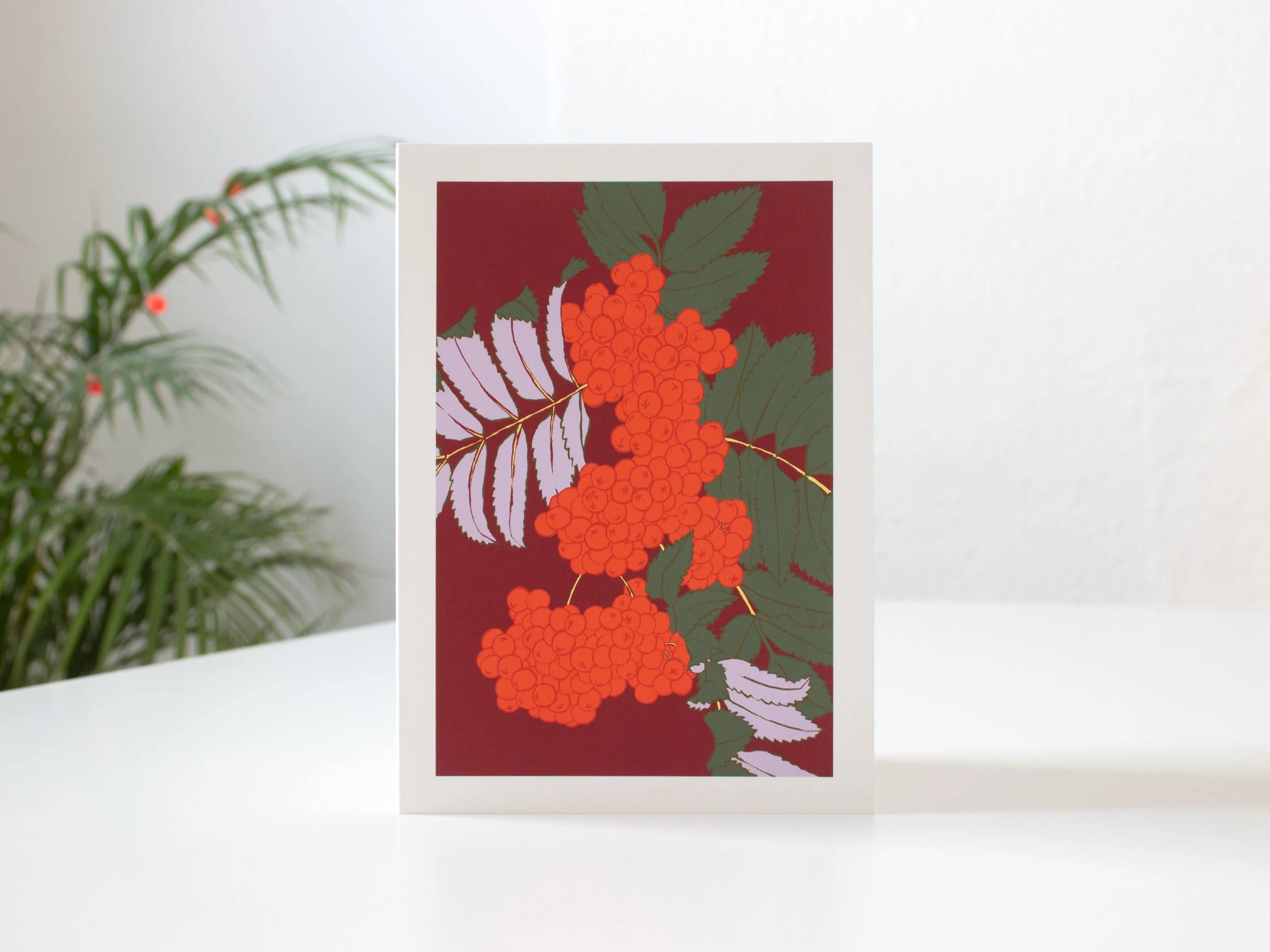 High quality artisan fine art greeting card for Christmas by Ephemie for Christmas of red Rowan Berries
