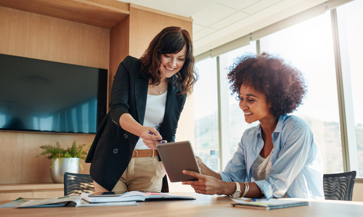Business owner collaborating with a virtual assistant on a project-based initiative.