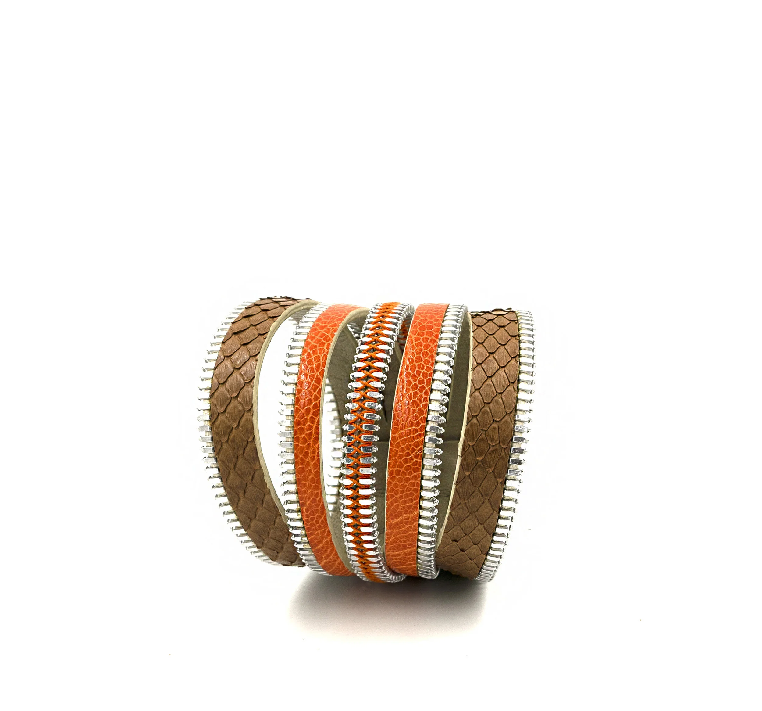 Manchette - Python Camel et Carung Orange - Finition argent - Odery