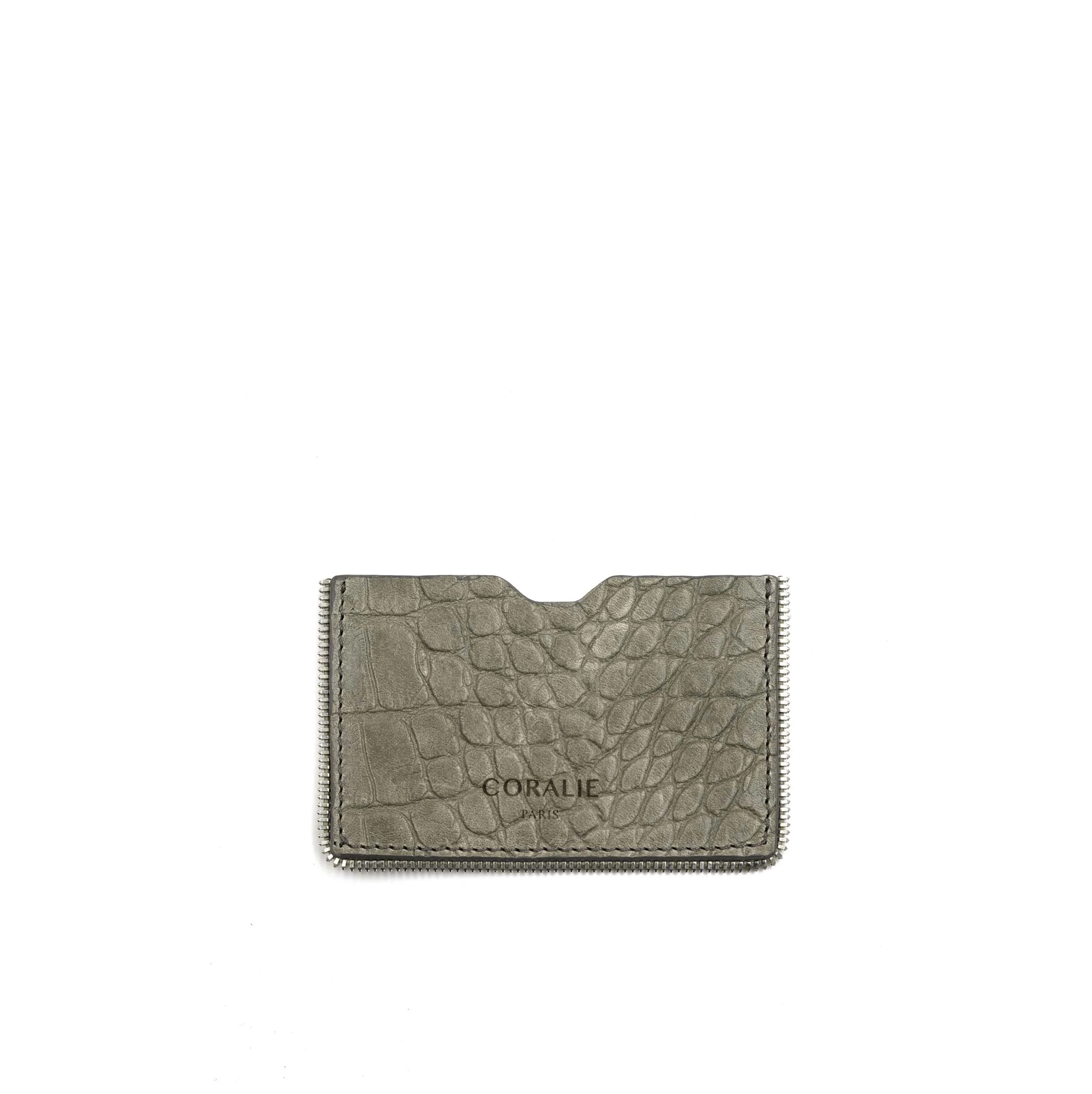 Porte-Carte - Façon Croco gris - finition argent - Mr & Ms