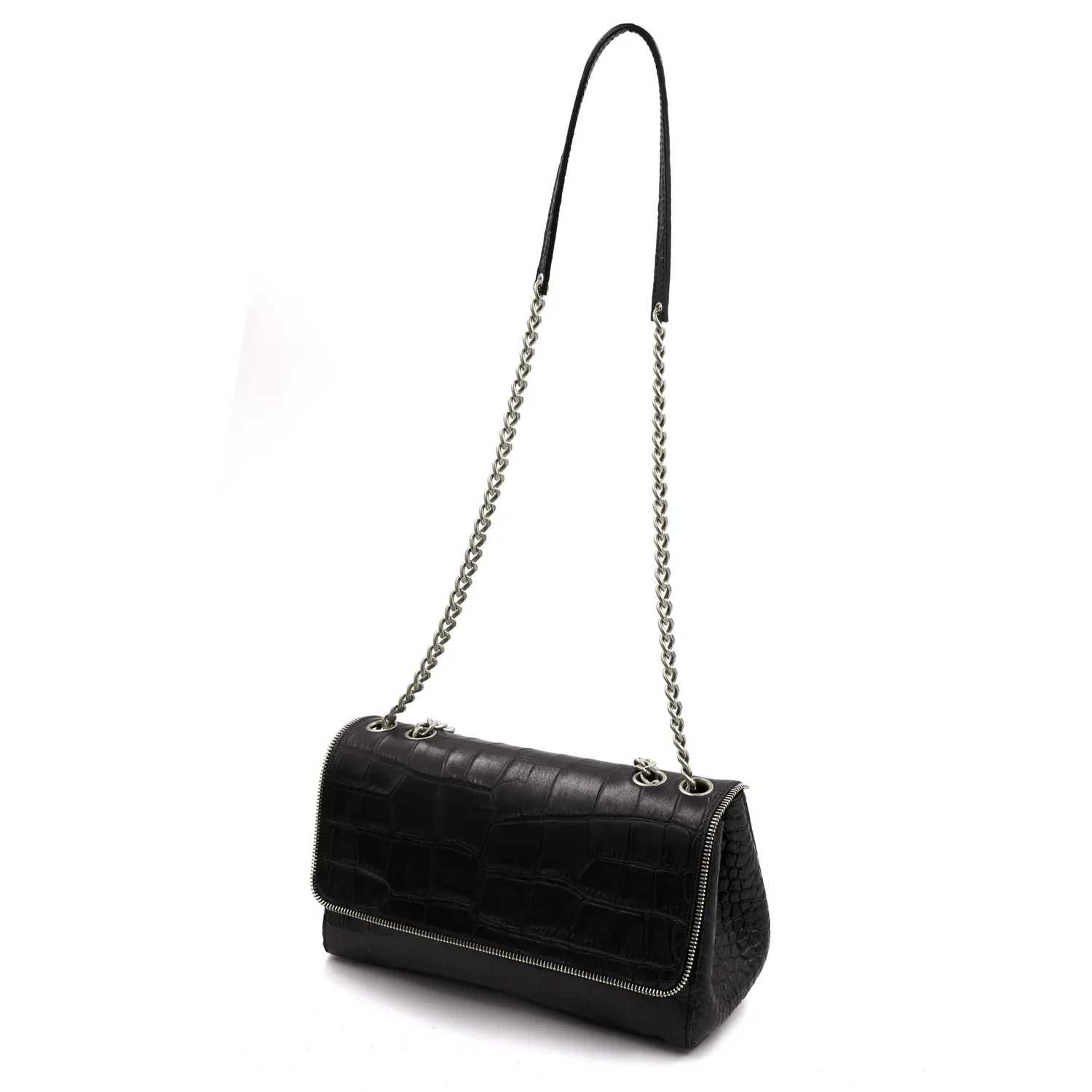 Sac A Main Cuir Croco Noir Coralie Paris Maroquinerie De Luxe