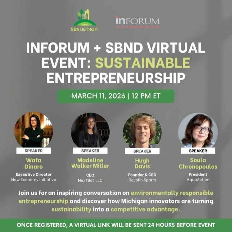 Join NexTiles CEO Madeline Walker Miller and other sustainable Michigan innovators at SBN Detroit&rsquo;s virtual panel event.

The discussion, &ldquo;Green is the New Growth: Sustainable Entrepreneurship,&rdquo; will explore how businesses can build