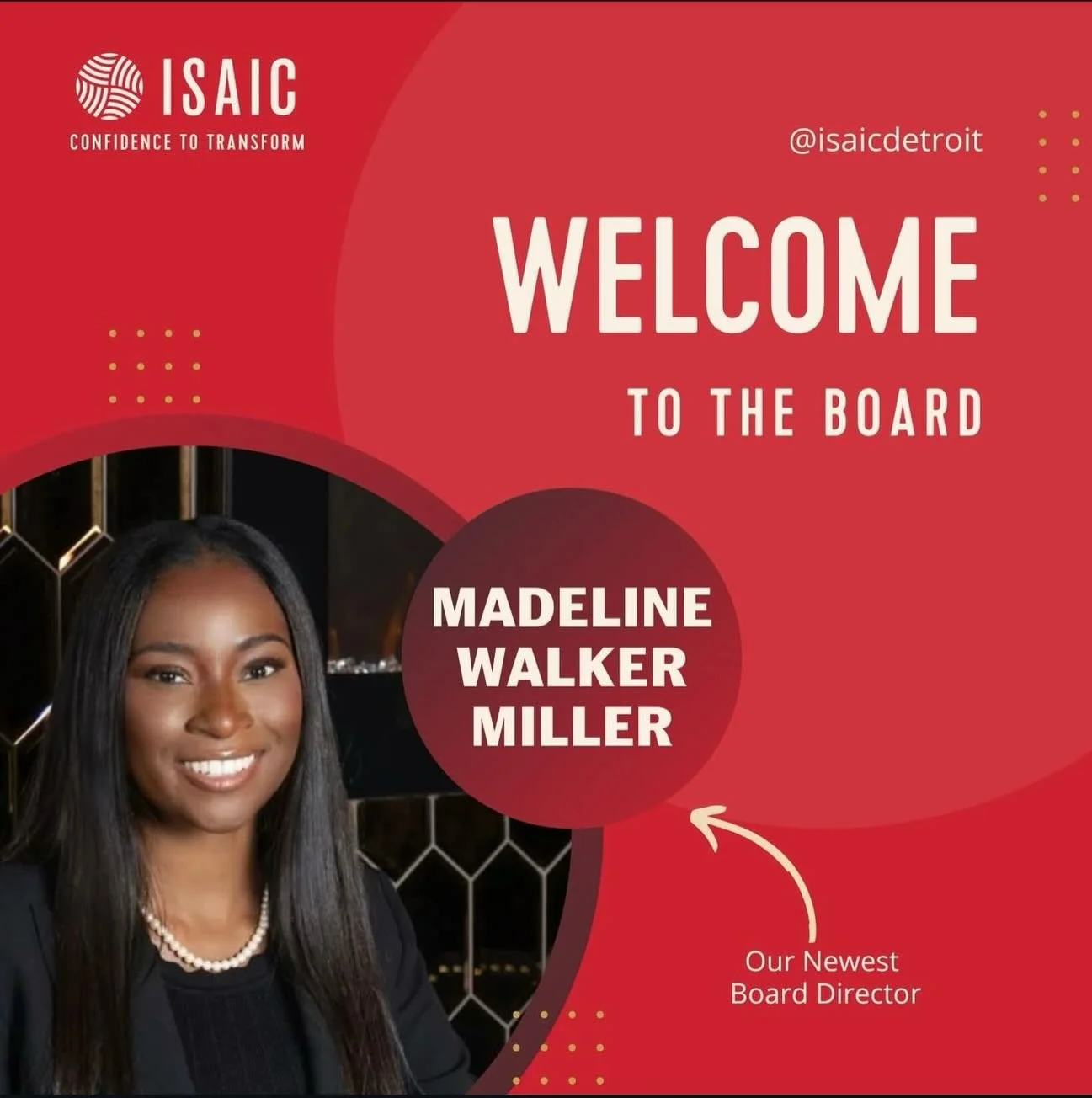 Congratulations to our Founder, Dr. Madeline Walker Miller, on her appointment to the Board of Directors of @isaicdetroit (Industrial Sewing and Innovation Center).

We&rsquo;re excited for Madeline to lend her vision and expertise to an organization
