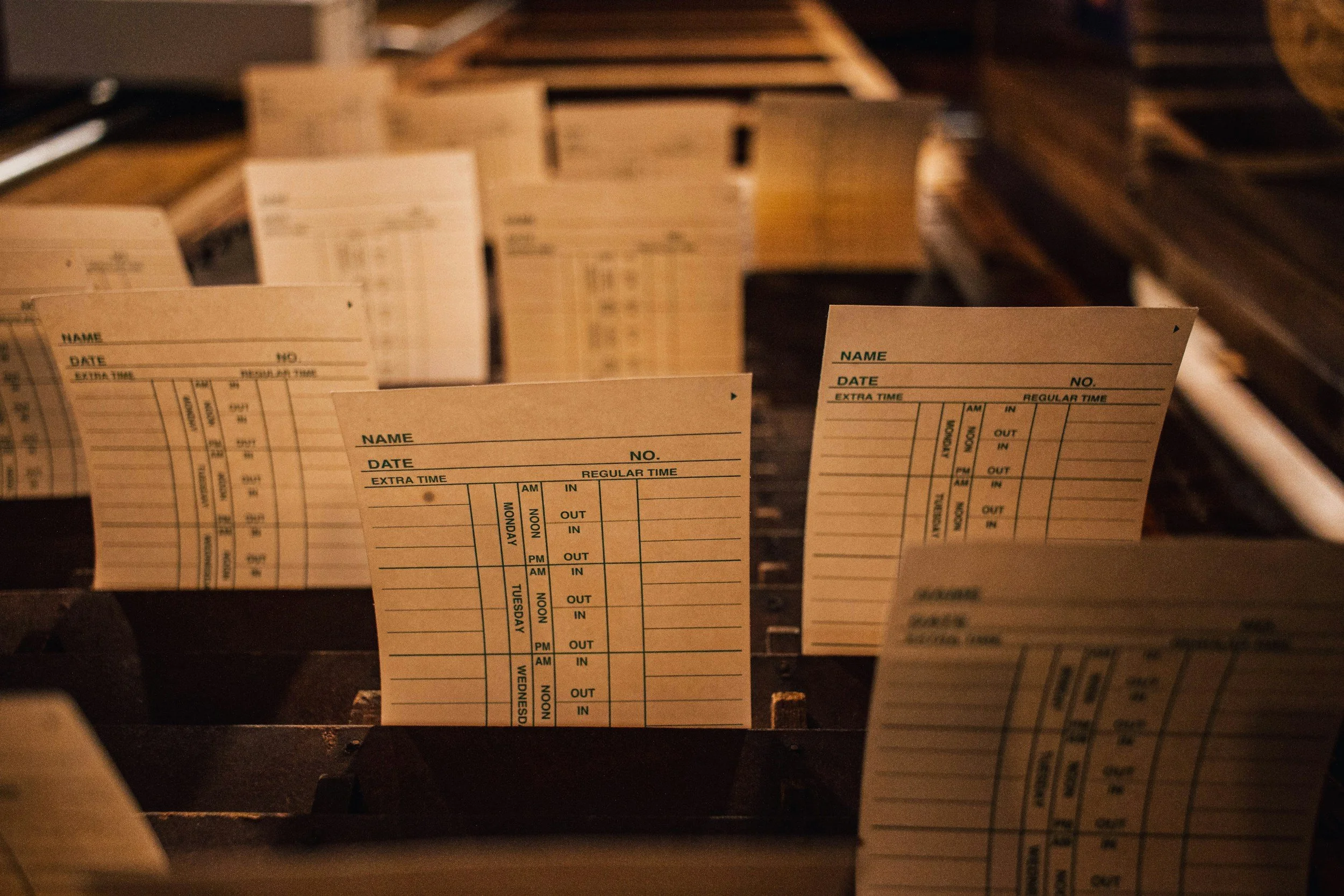Punch in and out timecards for employees.
