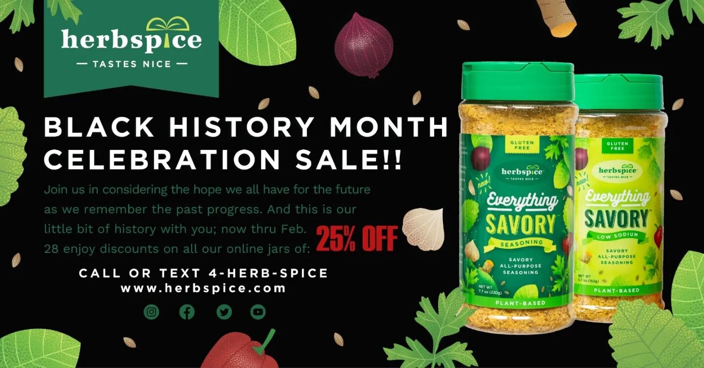 Black History Month Celebration 🙌🏽🥳

🚨📢📣 Online sale on all BIG jars: 2️⃣5️⃣% OFF‼️🎁

Valid 2/3 - 2/28 | While supplies last! Shop now: https://herbspice.com/store

&quot;Guaranteed to taste nice with herbspice!&quot; 🌱😎

#sale #online #herb