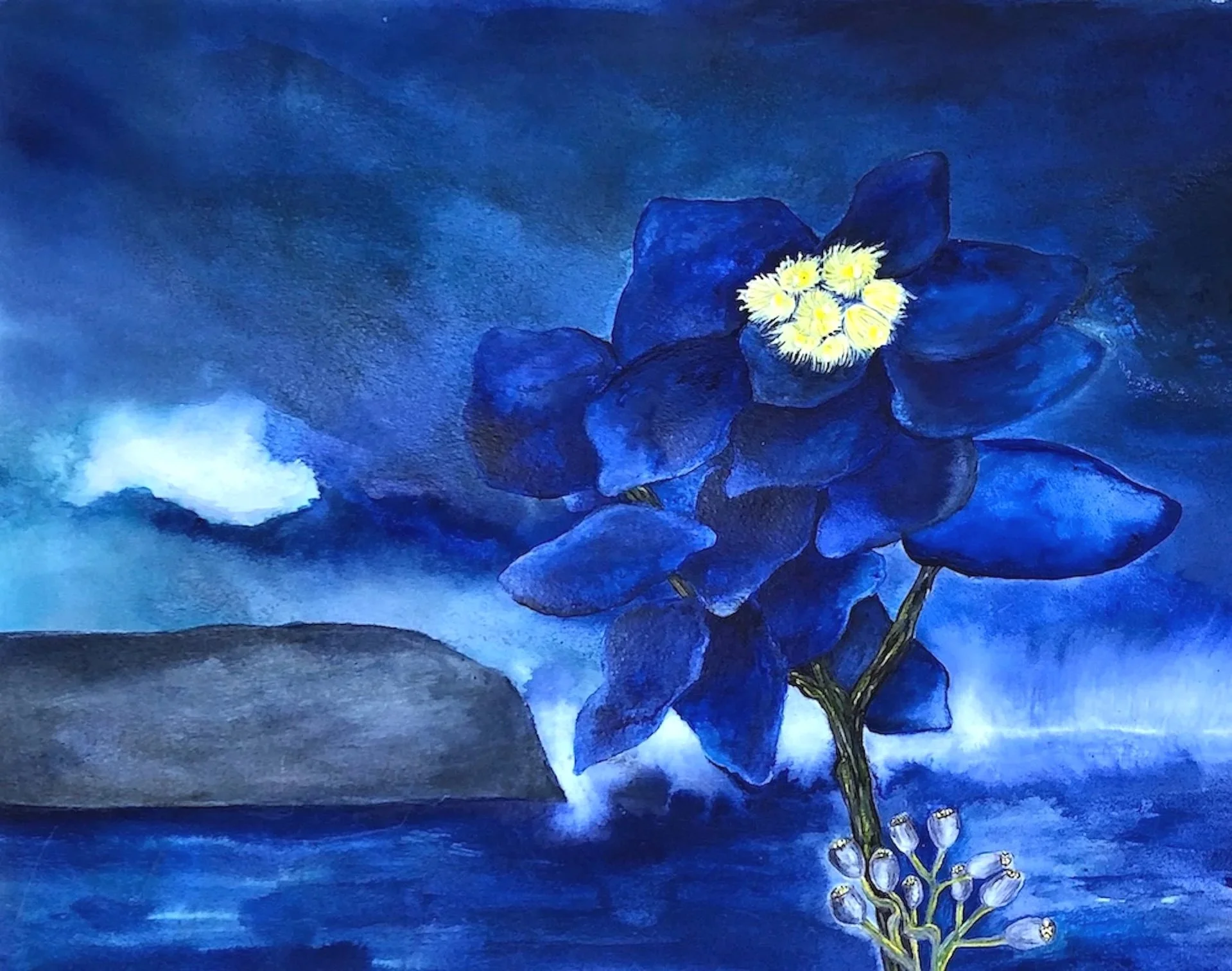 Blue, watercolor on paper, 11”x11 1/4"