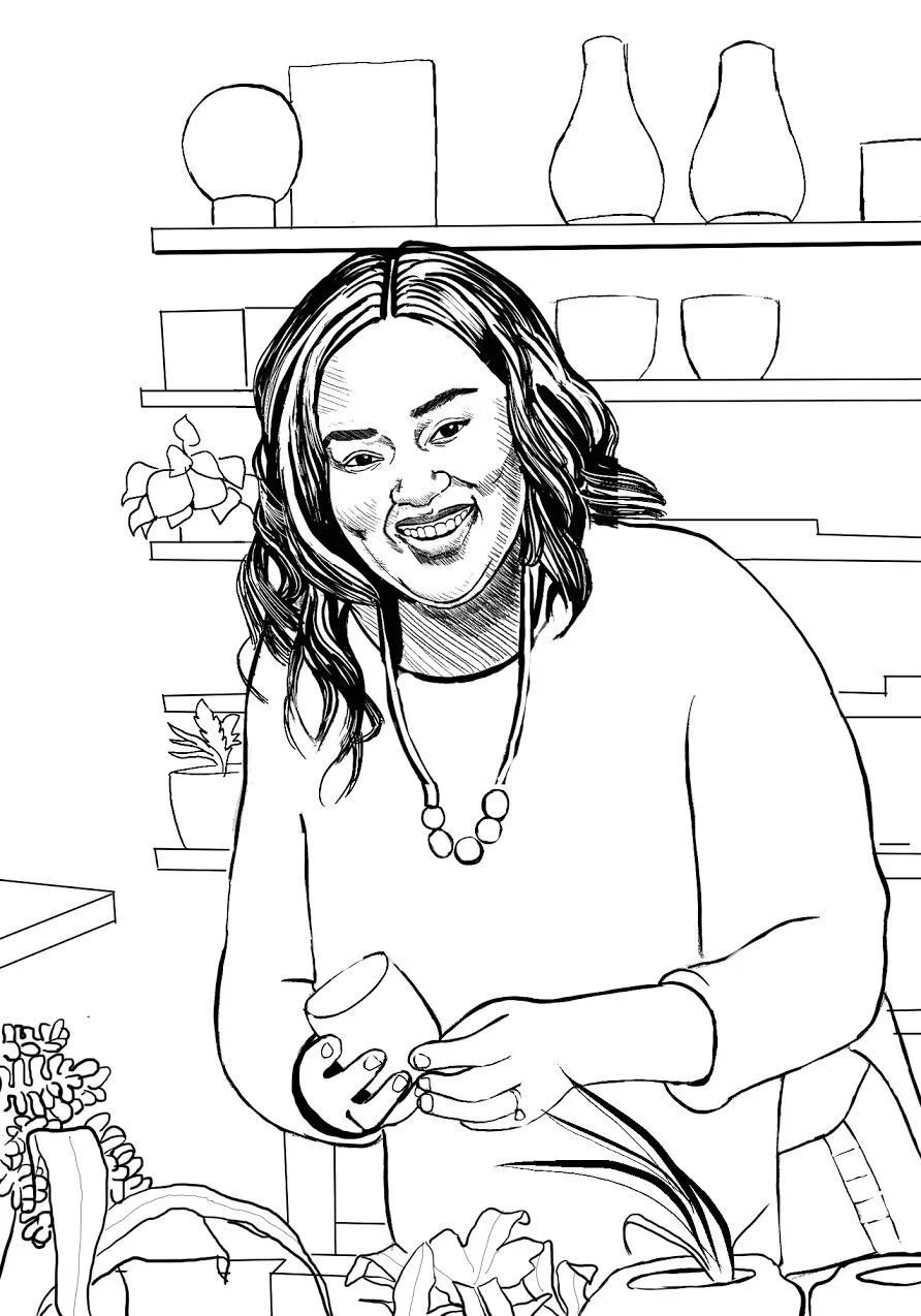 Megan at her plant & gift shop The ZEN SucculentIllustration by Kiara Sanders