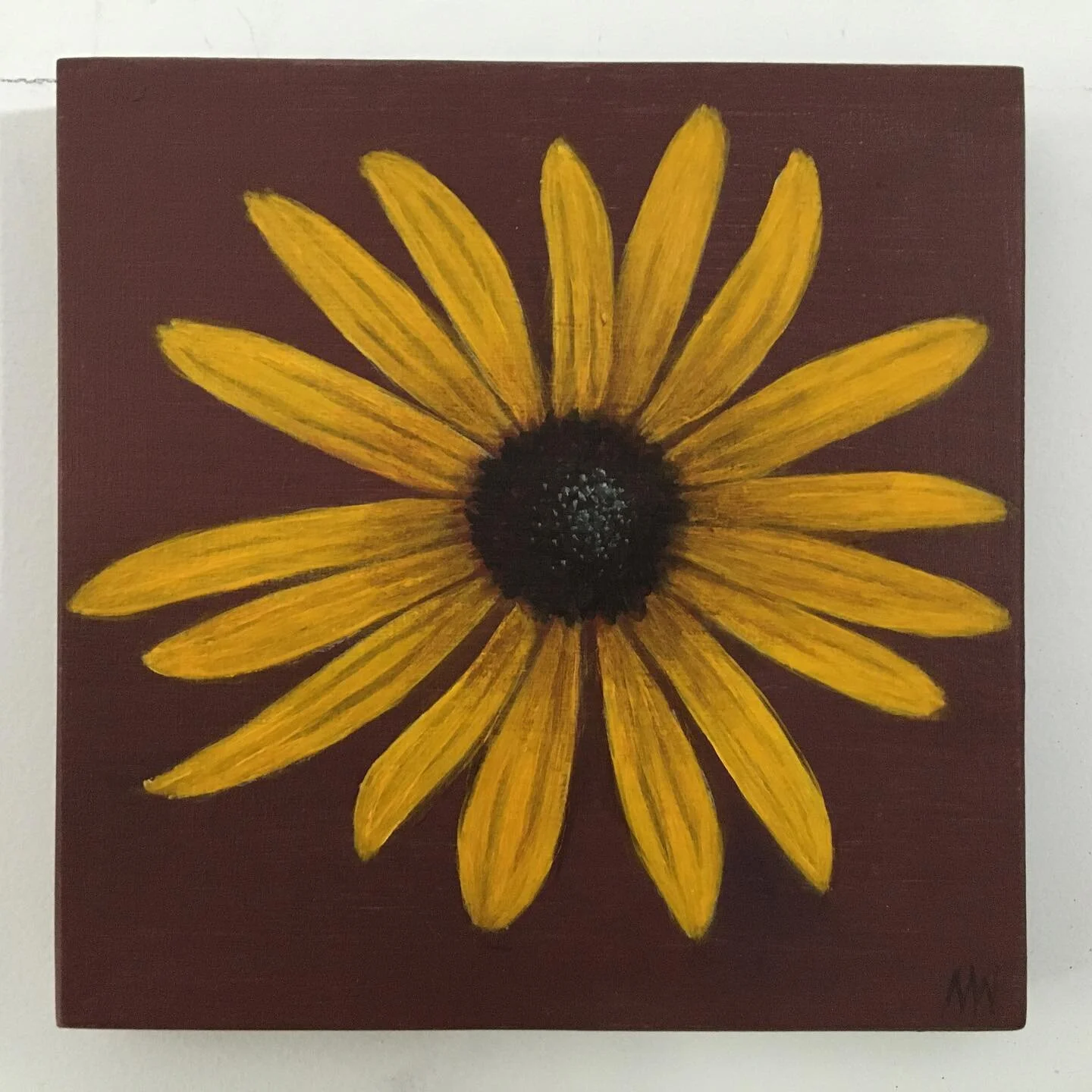 Rudbeckia (aka black eyed susan) contrasts beautifully with purple dahlia... #artistsoninstagram #contemporaryart #contemporarypainting #acrylicpainting #flowers #rudbekia #colour #garden #fannybaybc #fannybayhall