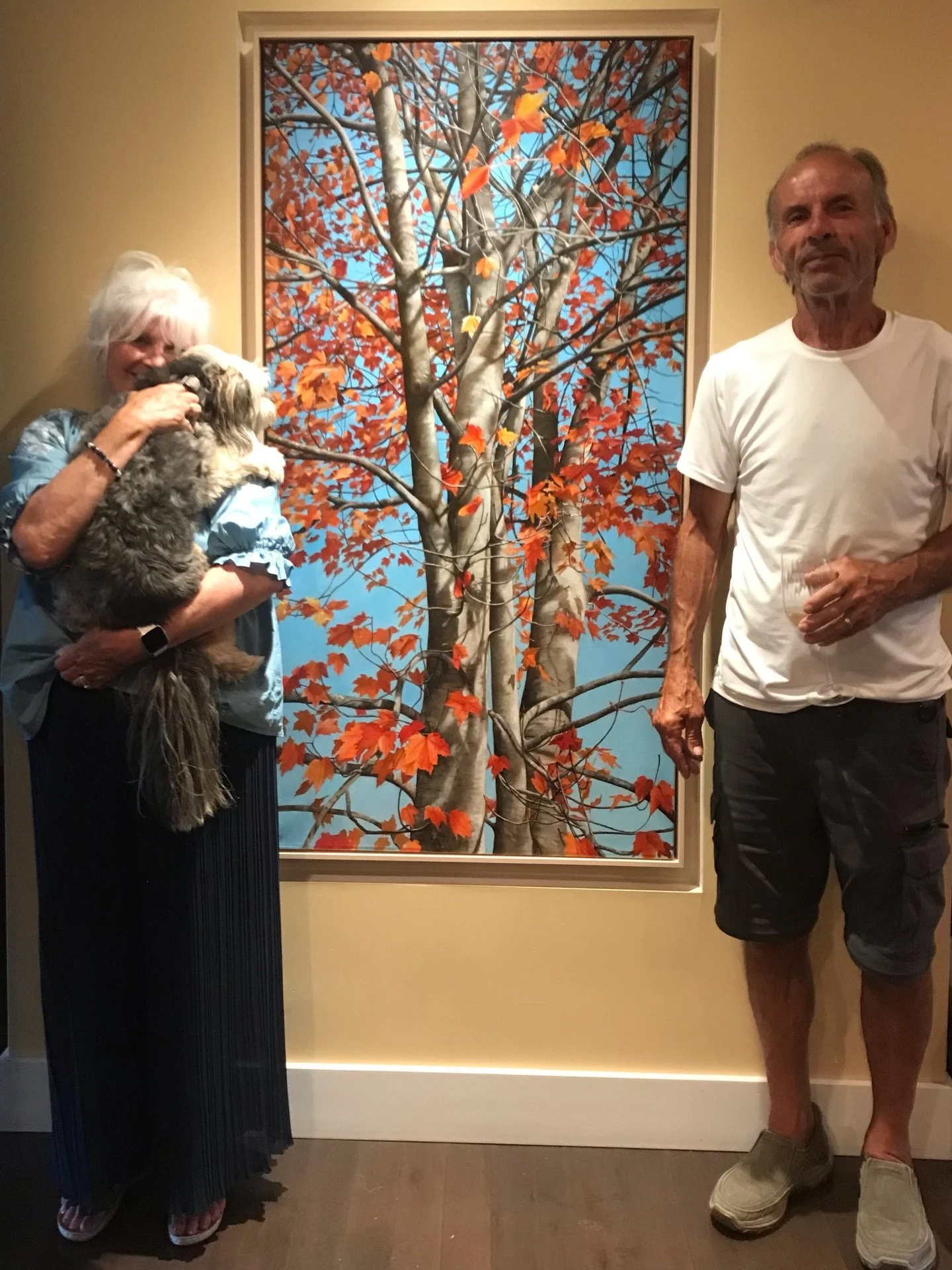 Allegro is home at last, commissioned by my sister, Deborah. Also pictured: dog Kieko and husband Bill and I&rsquo;ll get to enjoy it too, lol!
#mapletree #vancouverislandartist #canadianpainter #natureartwork #comoxvalleyartist