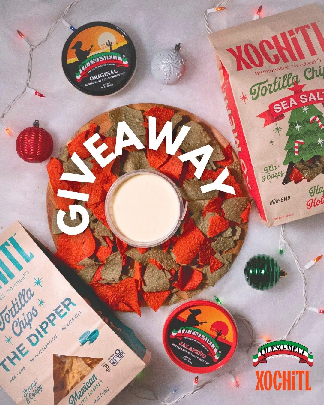 Free chips and queso! 🎉

We&rsquo;re getting into the holiday spirit with a giveaway packed with your favorites&mdash; a 4-pack variety of Xochitl chips, two tubs of Queso-Melt Original, and two tubs of Queso-Melt Jalape&ntilde;o Queso Dip (plus swa