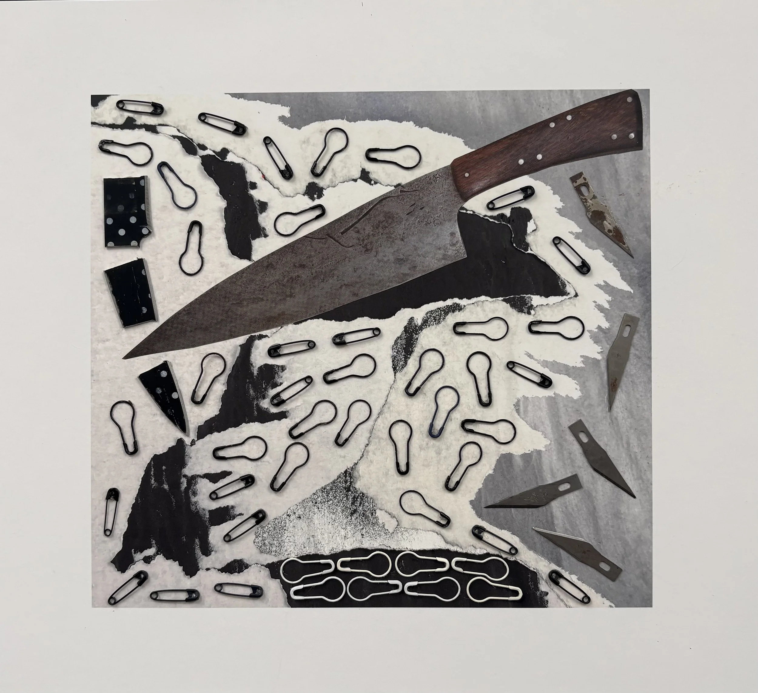 "The Sharp Edge" 
Mixed media collage on paper 2026