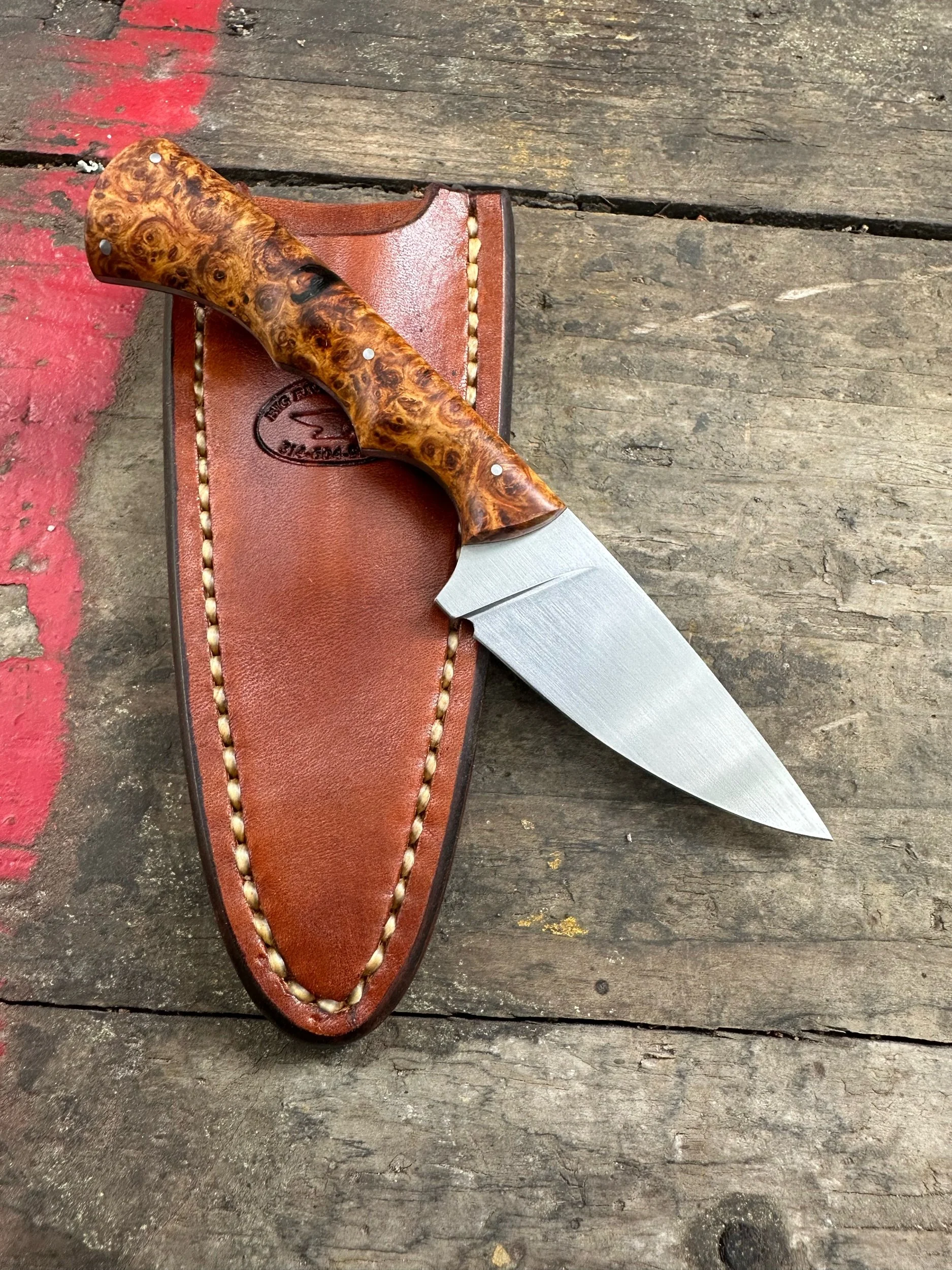 Runt Drop Point with Amboyna Burl — Big River Forge