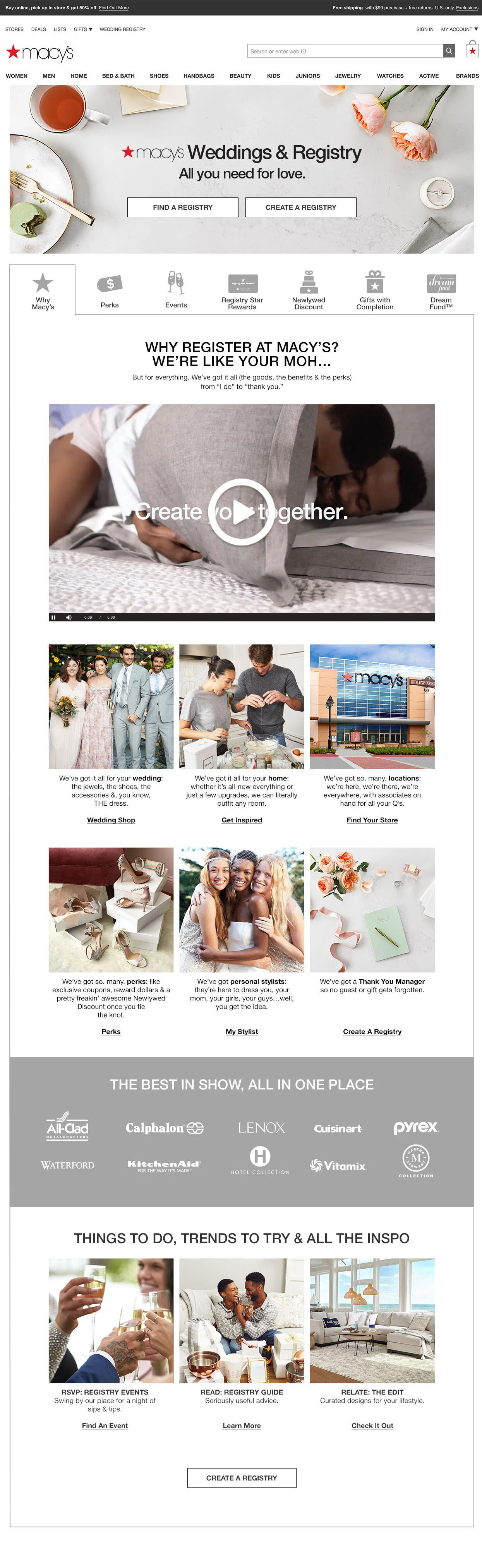 Macy's Weddings and Gift Registry Landing page