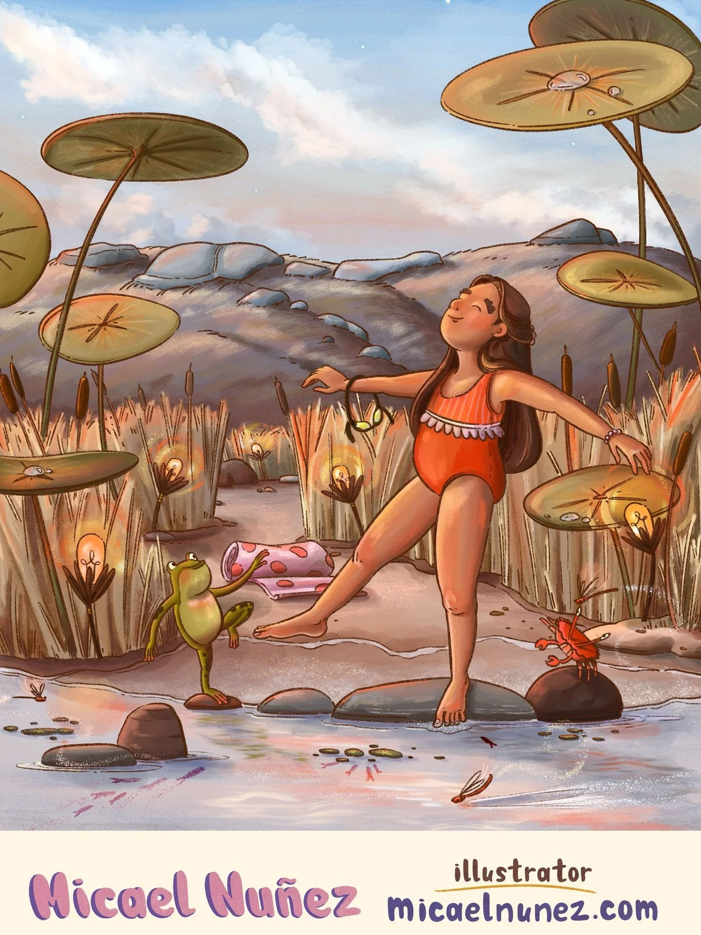 Late summer swims are the best way to clear your head! Don&rsquo;t you think? 
This #kidlitpostcard day I&rsquo;m embracing the last bit of warmth before the changing of the season. I&rsquo;m an illustrator that loves stories of outdoor adventure, sp