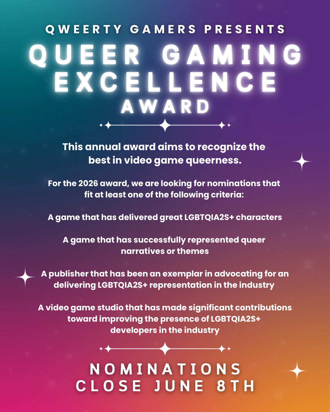 Queer Gaming Excellence Award 2026 Nominations Open!