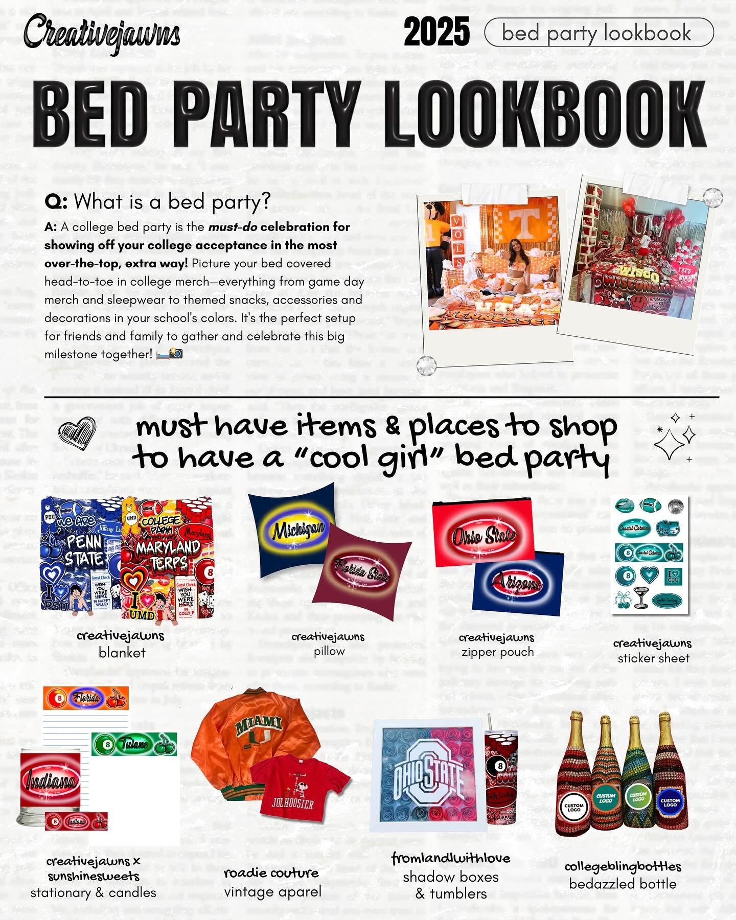 Our #1 most asked question&hellip; &ldquo;where do I buy cool stuff for my bed party!?!?&rdquo; WELL CJ FAM- you&rsquo;ve come to the right place 👏🏼

Creativejawns has done the work for you&mdash;curating ALL the best places and small businesses fo
