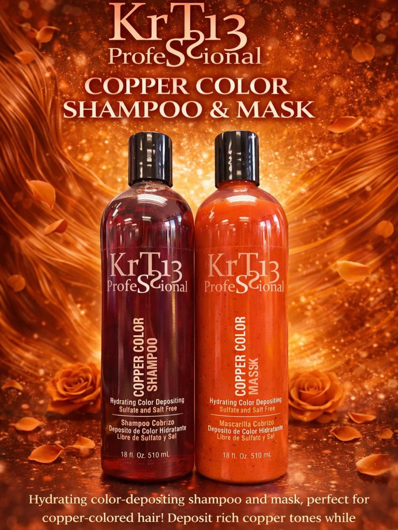 Champ&uacute; y mascarilla hidratante que depositan el color, &iexcl;perfecto para el cabello de color cobre! Deposite ricos tonos de cobre mientras hidrata profundamente sus hebras. F&oacute;rmula sin sulfatos ni sal.

DISPONIBLE EN TODAS NUESTRAS T