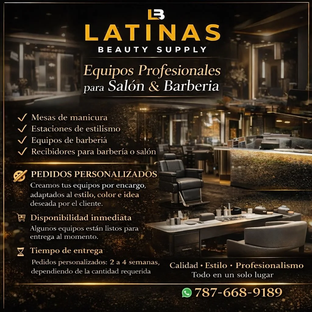✨ LATINAS BEAUTY SUPPLY ✨

&iquest;Est&aacute;s montando o renovando tu sal&oacute;n o barber&iacute;a?
En Latinas Beauty Supply hacemos realidad tu visi&oacute;n 💭✨

Trabajamos equipos profesionales como:
✔️ Mesas de manicura
✔️ Estaciones de estil