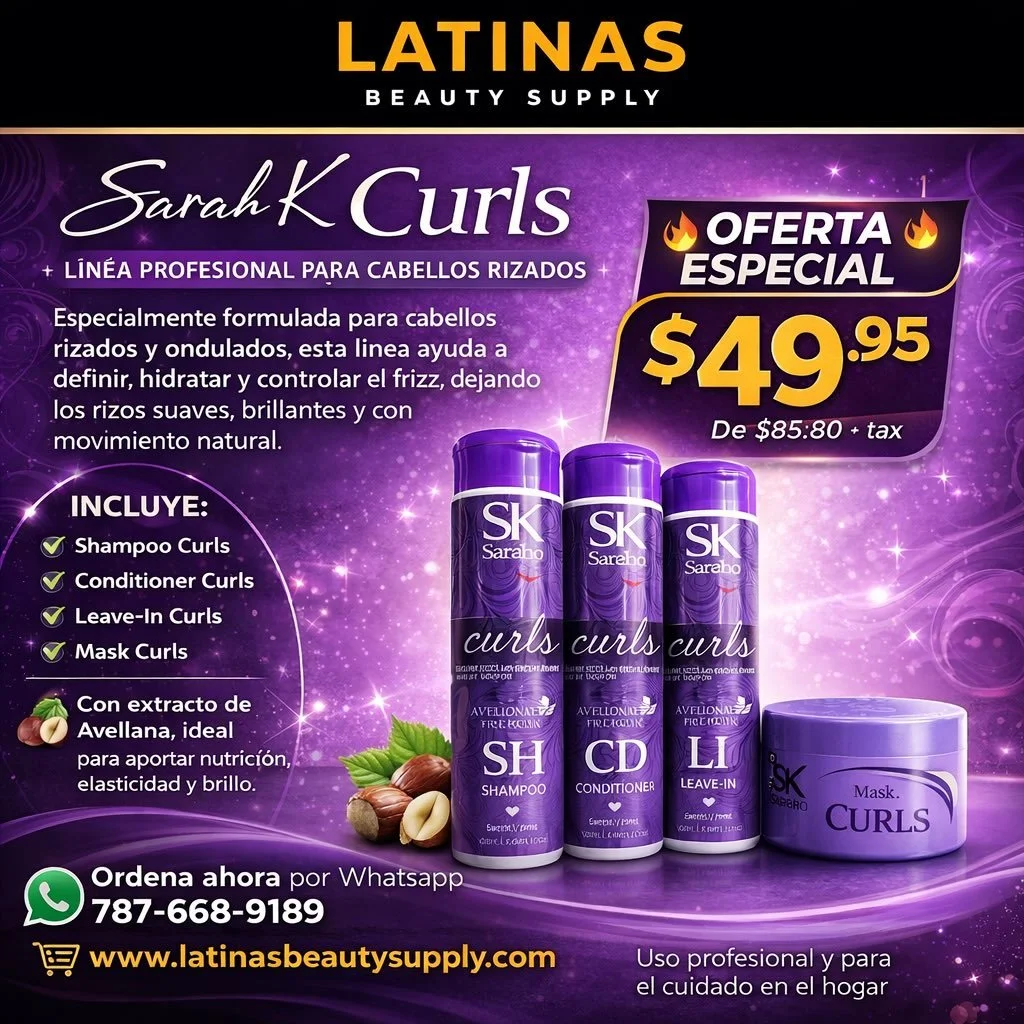✨ Sarah K Curls &ndash; L&iacute;nea Profesional para Cabellos Rizados ✨

Especialmente formulada para cabellos rizados y ondulados, esta l&iacute;nea ayuda a definir, hidratar y controlar el frizz, dejando los rizos suaves, brillantes y con movimien