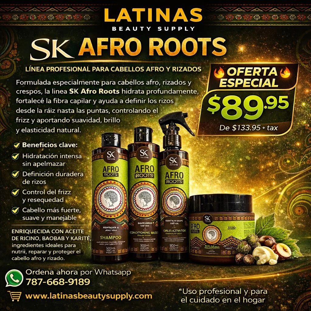 ✨🔥 OFERTA ESPECIAL &ndash; SK AFRO ROOTS 🔥✨

Si tu cabello es afro, rizado o crespo, esta l&iacute;nea es para ti 💚
La SK Afro Roots hidrata profundamente desde la ra&iacute;z hasta las puntas, define los rizos, controla el frizz y deja el cabello