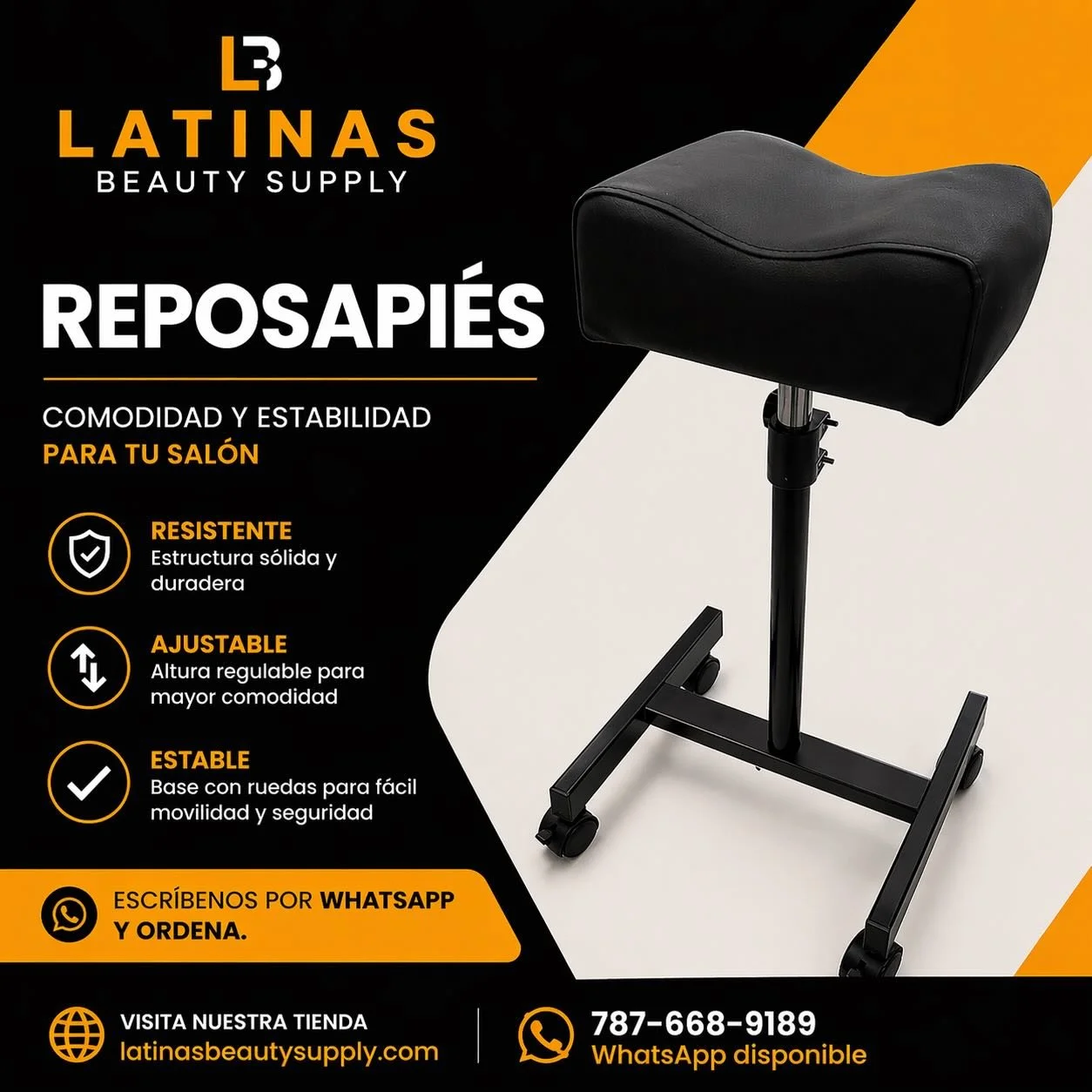 ✨ REPOSAPI&Eacute;S PROFESIONAL ✨

Dale m&aacute;s comodidad y estabilidad a tu trabajo 💯

✔️ Estructura resistente y duradera
✔️ Altura ajustable
✔️ Base con ruedas para f&aacute;cil movilidad

Perfecto para salones, barberos y t&eacute;cnicos 💇&z