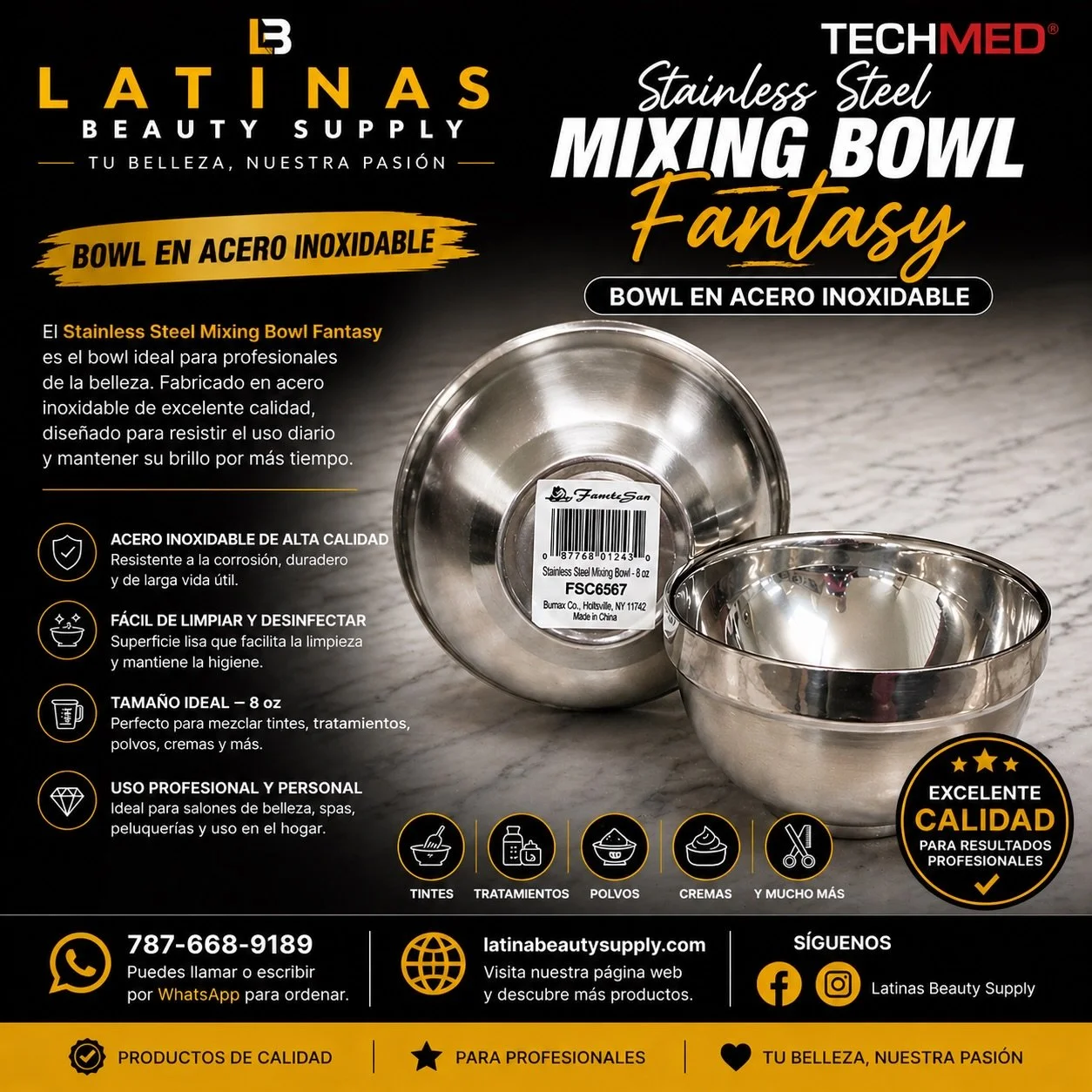 ✨ CALIDAD PROFESIONAL EN CADA DETALLE ✨

Te presentamos el Stainless Steel Mixing Bowl Fantasy &ndash; 8 oz 💎
Un bowl en acero inoxidable de EXCELENTE CALIDAD, dise&ntilde;ado para facilitar tu trabajo y elevar tu espacio profesional 😍

✔ Resistent