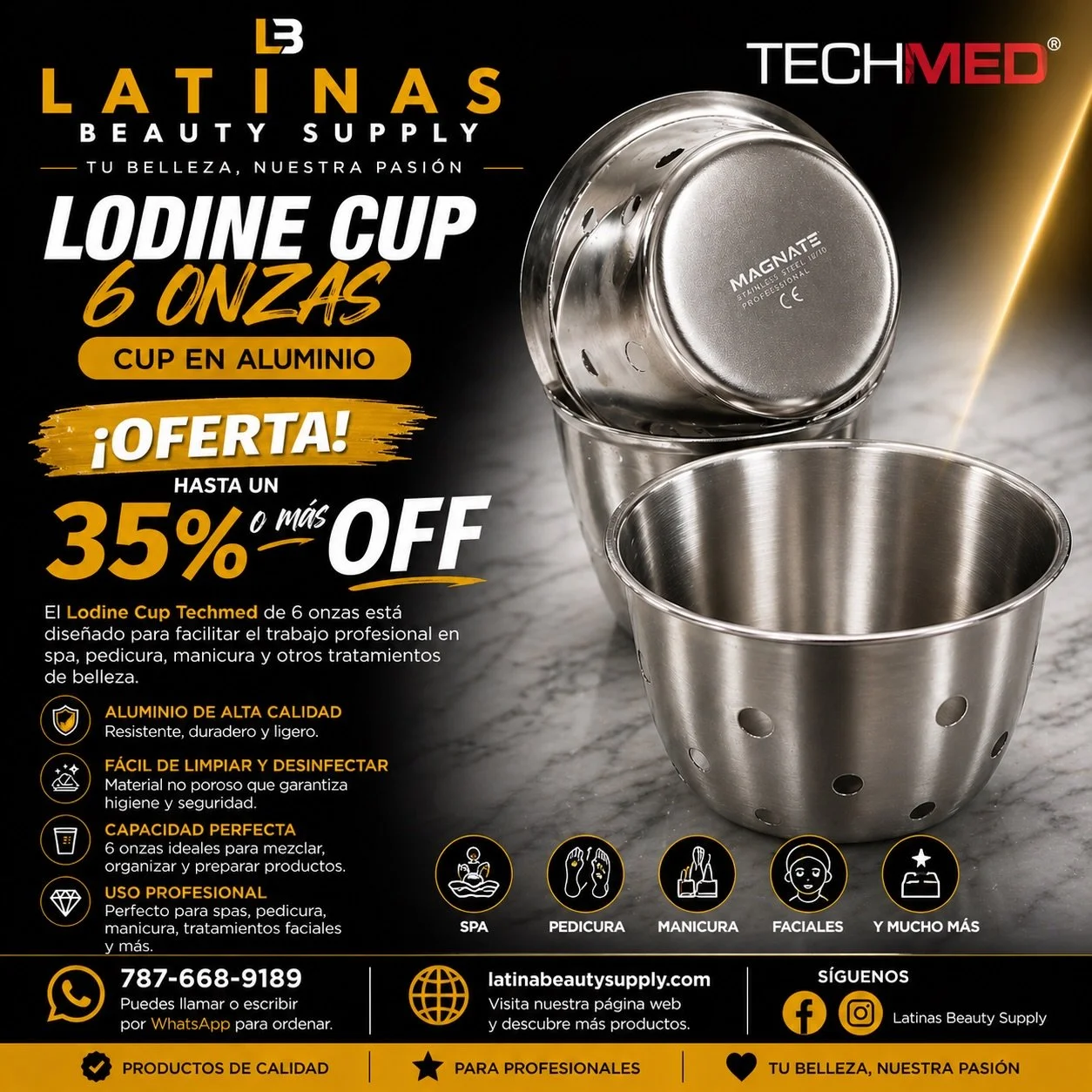 🔥CALIDAD QUE SE NOTA 🔥

Lodine Cup 6 oz de Techmed 💎
Un cup en aluminio de EXCELENTE CALIDAD, dise&ntilde;ado para uso profesional en spa, pedicura y manicura ✨

✔ Resistente y duradero
✔ F&aacute;cil de limpiar y desinfectar
✔ Tama&ntilde;o perfe