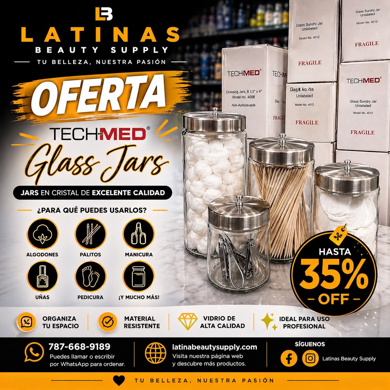 ✨ORGANIZA TU ESPACIO CON ESTILO ✨

TechMed Glass Jars 💎
Jars en cristal de EXCELENTE CALIDAD, dise&ntilde;ados para brindar durabilidad, elegancia y un acabado profesional en tu &aacute;rea de trabajo 😍

✔ Perfectos para algodones
✔ Palitos
✔ Herra