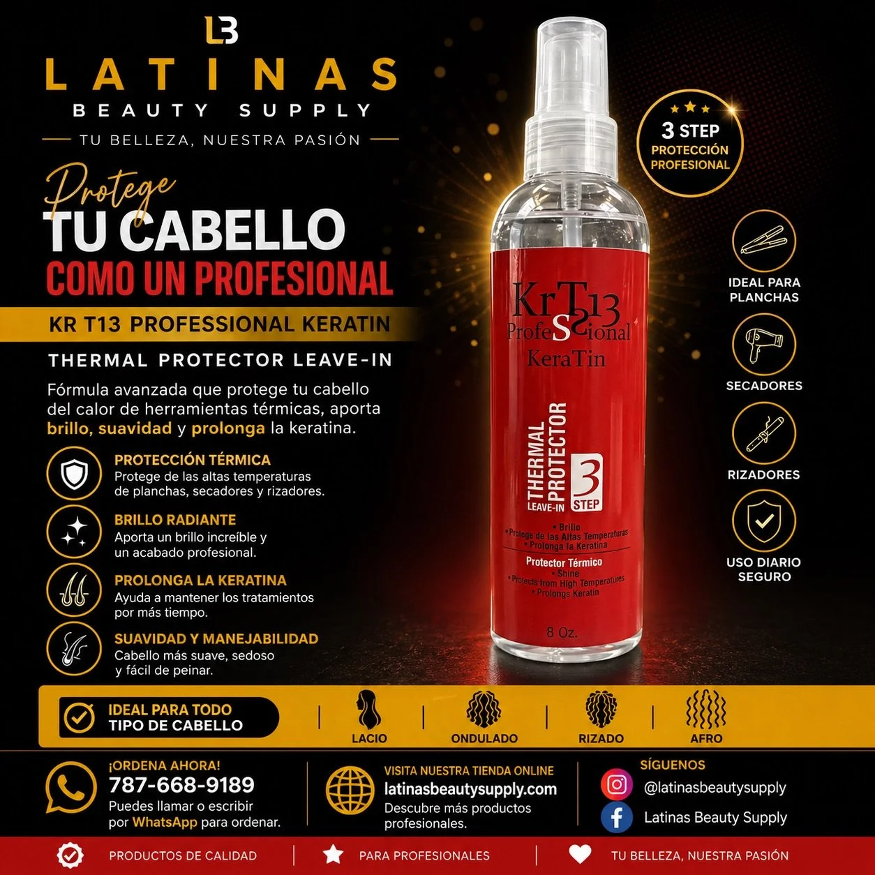 ✨ KRT13 Thermal Protector Leave-In
El aliado perfecto antes de usar plancha, blower o rizador

✔️ Protege del calor 🔥
✔️ Aporta brillo espectacular ✨
✔️ Deja el cabello suave y manejable
✔️ Prolonga tratamientos de keratina

💥 De $29.95 ➡️ $17.95 ?
