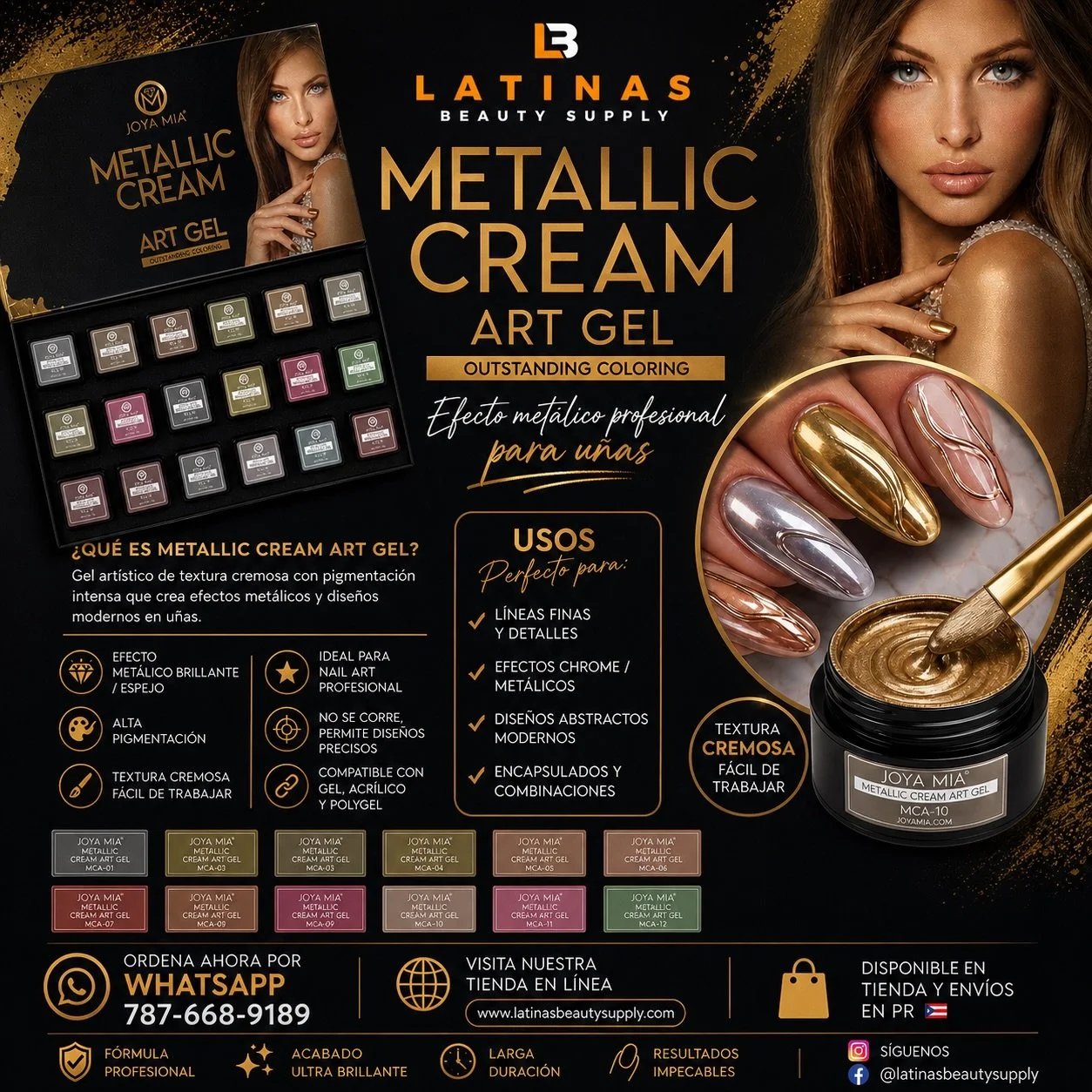 ✨ METALLIC CREAM ART GEL ✨
El efecto met&aacute;lico que est&aacute; dominando el nail art 💅🔥

Logra dise&ntilde;os ultra brillantes, modernos y profesionales con una textura cremosa f&aacute;cil de trabajar.

✔️ Alta pigmentaci&oacute;n
✔️ Efecto 