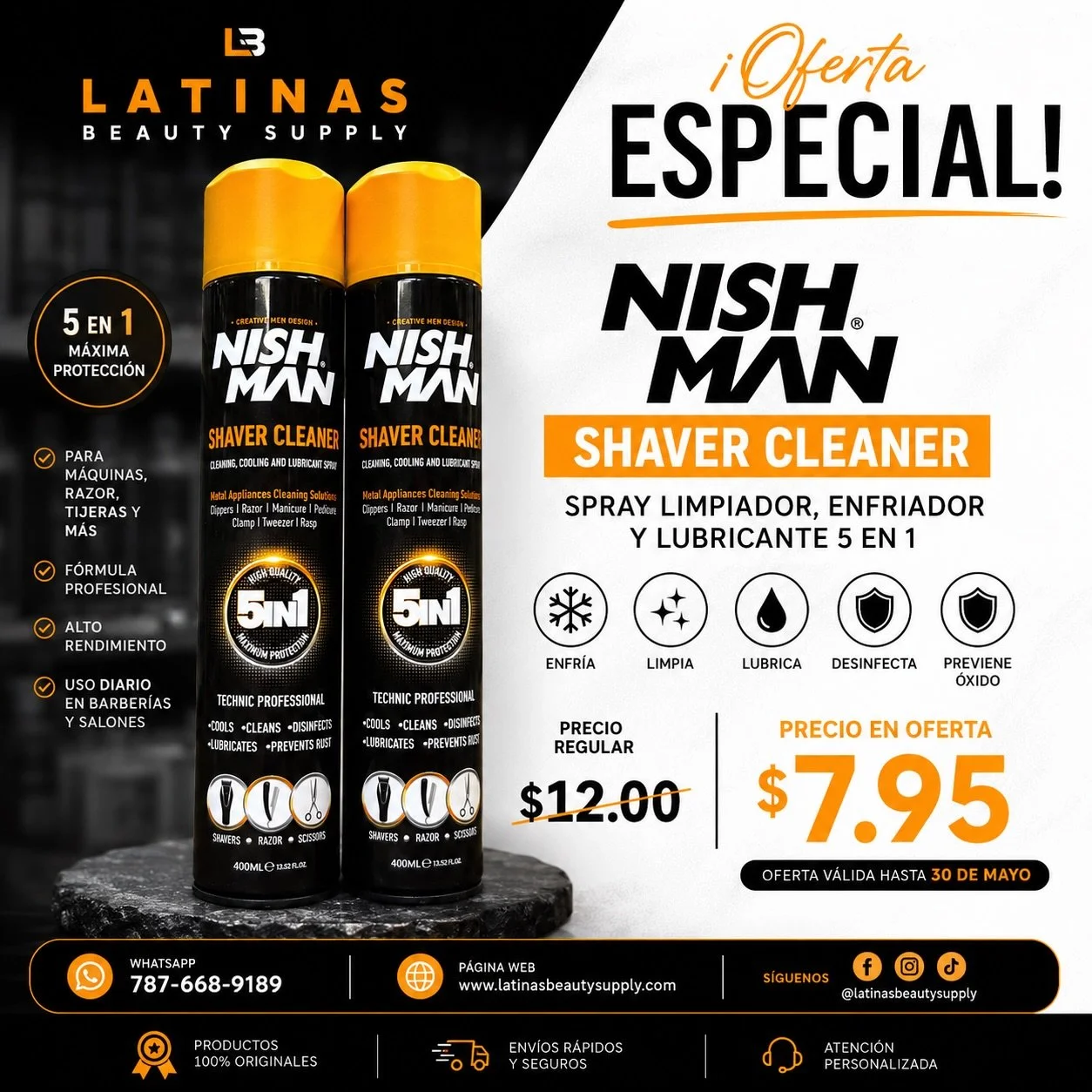 https://www.latinasbeautysupply.com/tool-care/p/nish-man-shaver-cleaner-13oz

🔥✂️ &iexcl;OFERTA ESPECIAL PARA BARBEROS Y PROFESIONALES! ✂️🔥

Mant&eacute;n tus m&aacute;quinas limpias, fr&iacute;as y lubricadas con el poderoso NISHMAN Shaver Cleaner