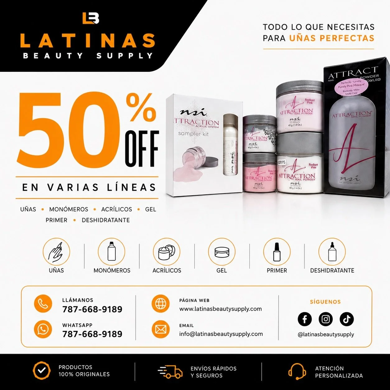💅✨ &iexcl;LLEG&Oacute; EL 50% OFF QUE ESTABAS ESPERANDO! ✨💅

Aprovecha nuestras ofertas en VARIAS L&Iacute;NEAS DE U&Ntilde;AS 🖤
🔥 Mon&oacute;meros
🔥 Acr&iacute;licos
🔥 Gel
🔥 Primer
🔥 Deshidratante
&iexcl;Y mucho m&aacute;s!

Productos profes