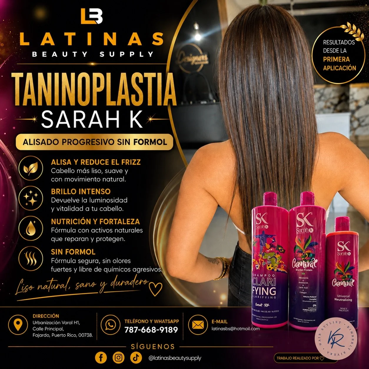 TRABAJO REALIZADO POR : @kr.hairstylist 

✨ Cabello liso, brillante y sin frizz ✨

Descubre el poder de la TANINOPLASTIA SARAH K 💛
Un alisado progresivo SIN FORMOL que transforma tu cabello desde la primera aplicaci&oacute;n 🙌

✔️ Reduce el frizz
✔