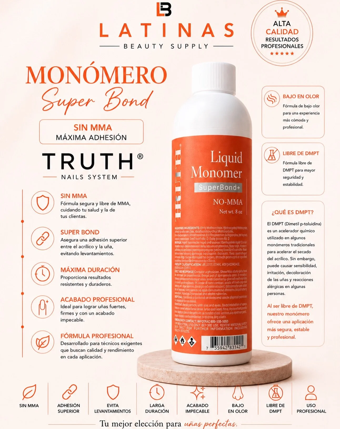Conoce el nuevo Mon&oacute;mero Super Bond+ de TRUTH
Nails System 💅🔥 

✔️ Libre de MMA
✔️ Libre de DMPT
✔️ Bajo en olor
✔️ M&aacute;xima adhesi&oacute;n
✔️ Evita levantamientos
✔️ Acabado profesional y duradero

Dise&ntilde;ado para t&eacute;cnicas