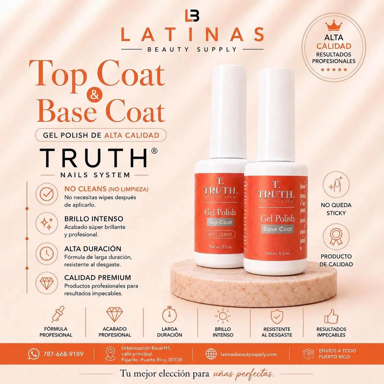 ✨ U&ntilde;as perfectas comienzan con una buena base ✨

Descubre el poder de Top Coat &amp; Base Coat de TRUTH Nail System 💅🔥
La combinaci&oacute;n ideal para lograr un acabado profesional, brillante y de larga duraci&oacute;n.

✔ No Cleans (No dej