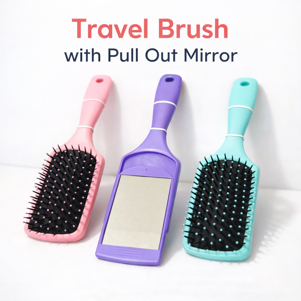 Travel brush with pull out mirror