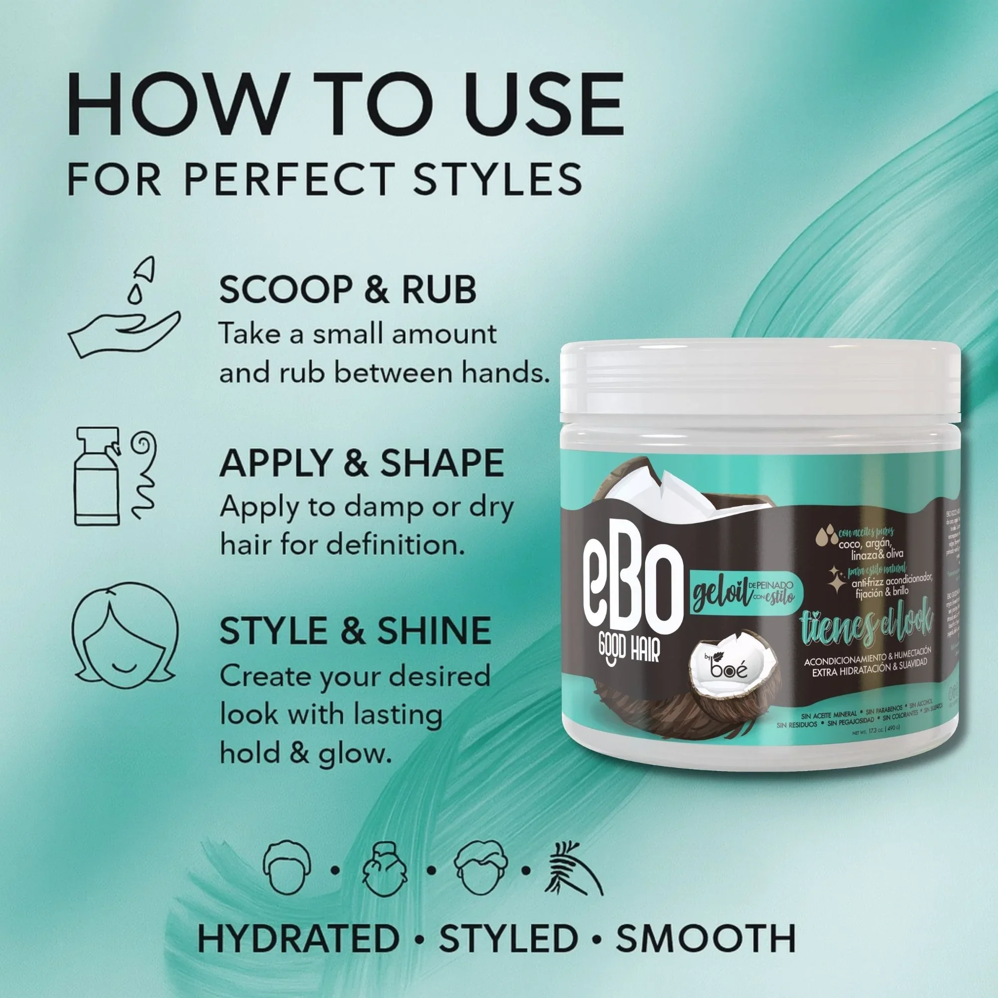 ECO GEL OIL COCO,ARGAN,LINAZA, OLIVA 17.OZ