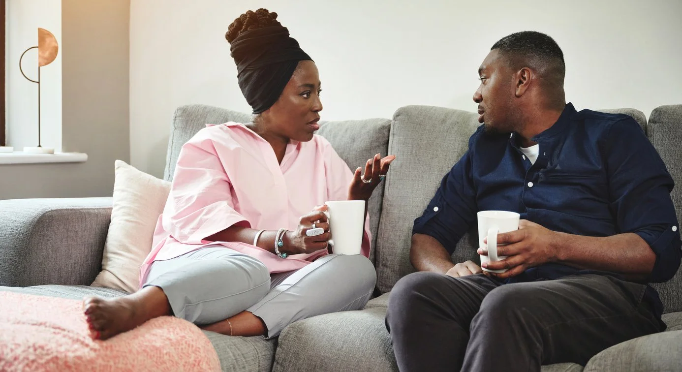couple having deep conversation during relationship check in