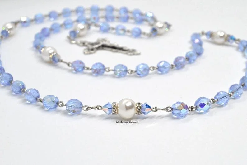 Alexandrite Crystal and White Pearl | June Birthstone Rosary