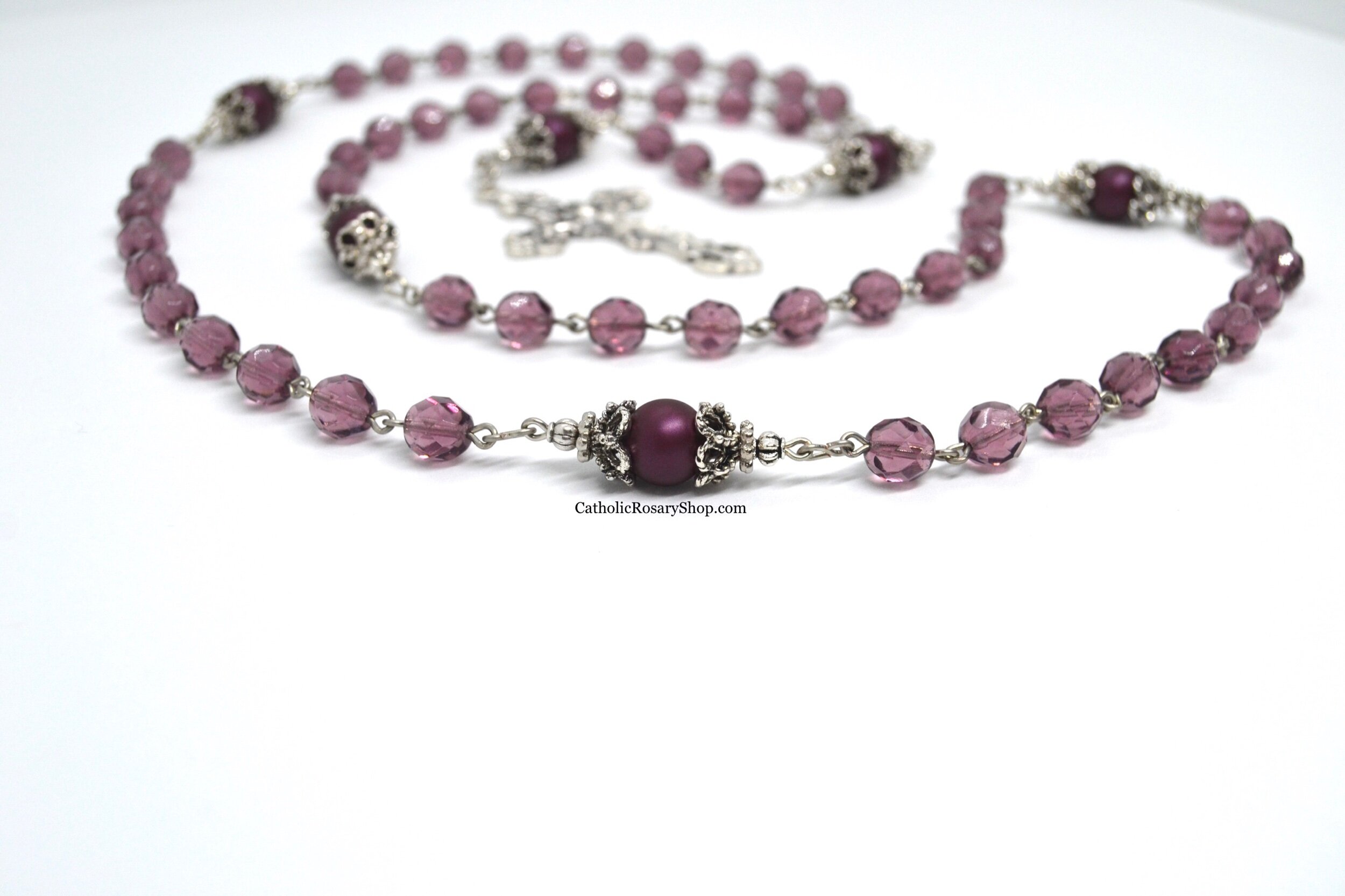 Dark Amethyst Genuine Crystal and Pearl Rosary | Amethyst Birthstone Rosary | February Birthstone Gifts for Women and Girls