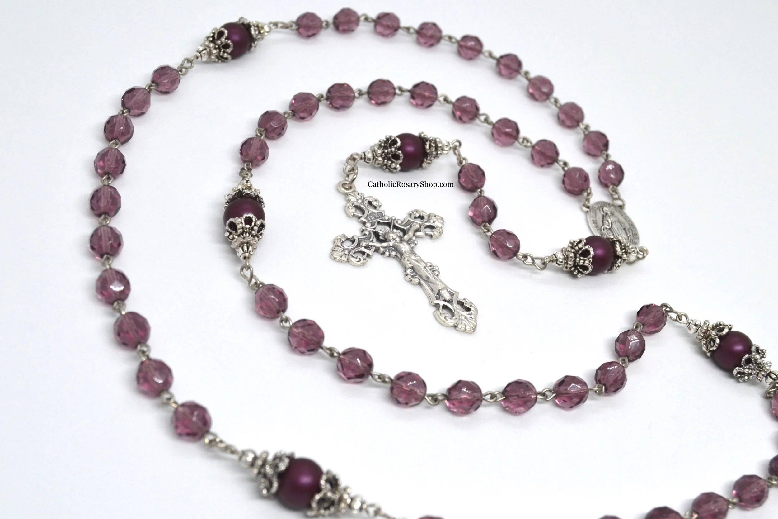 Dark Amethyst Genuine Crystal and Pearl Rosary | Amethyst Birthstone Rosary | February Birthstone Gifts for Women and Girls