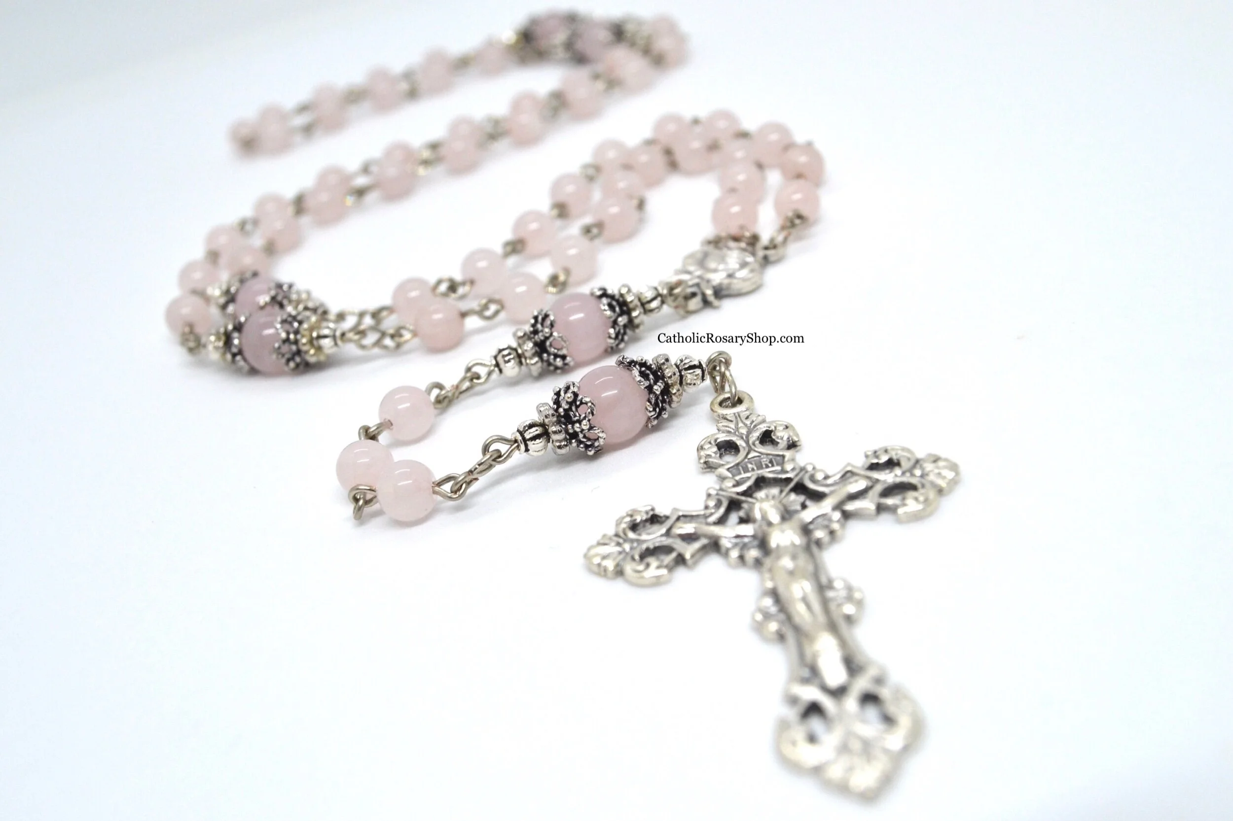 Pink Rose Quartz Heirloom Rosary | Personalized Gemstone Rosary for Women and Girls