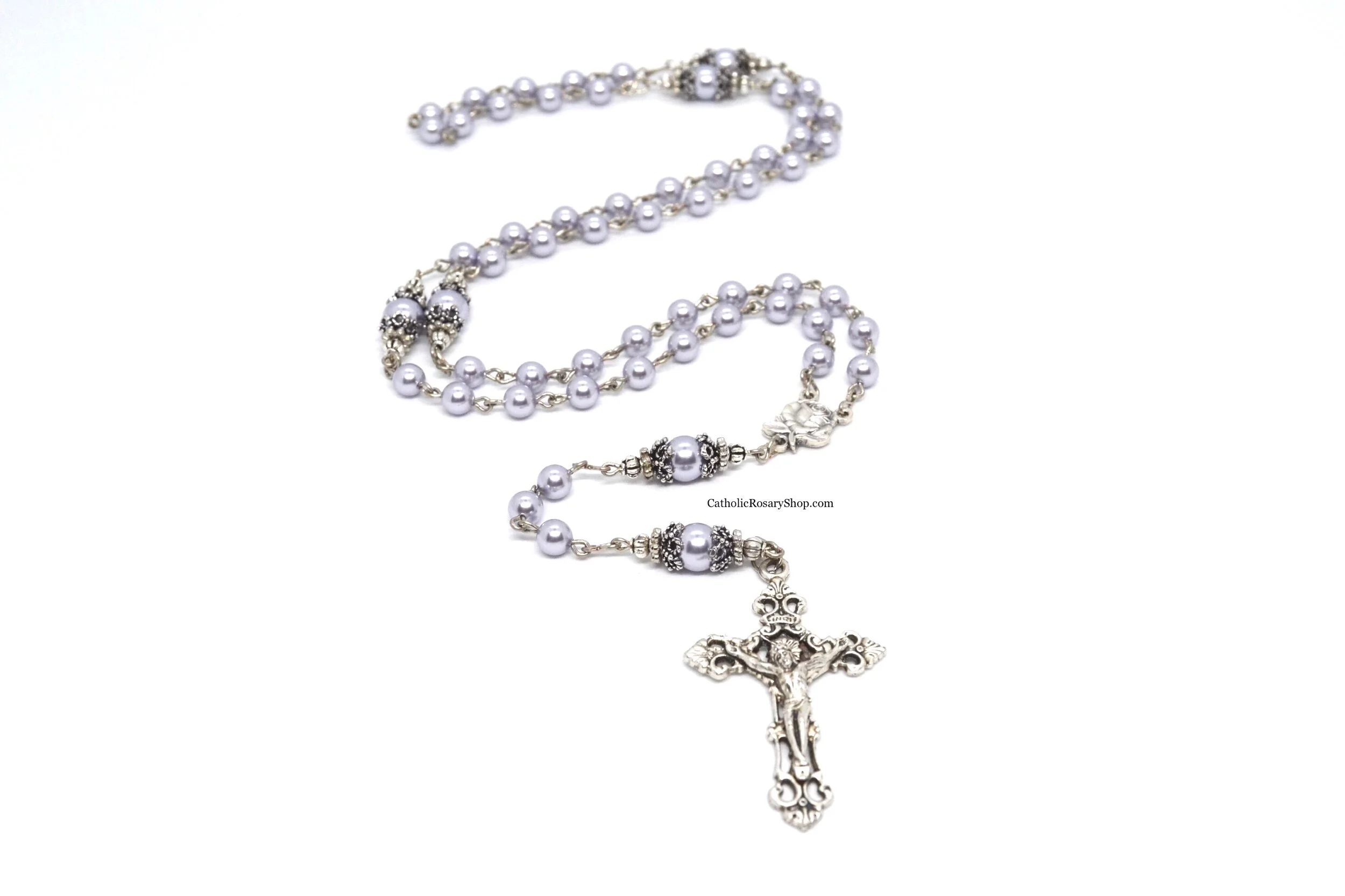Lavender Genuine Crystal Pearl Rosary for Girls and Women | Personalized Rosaries for Baptism, First Communion and Confirmation