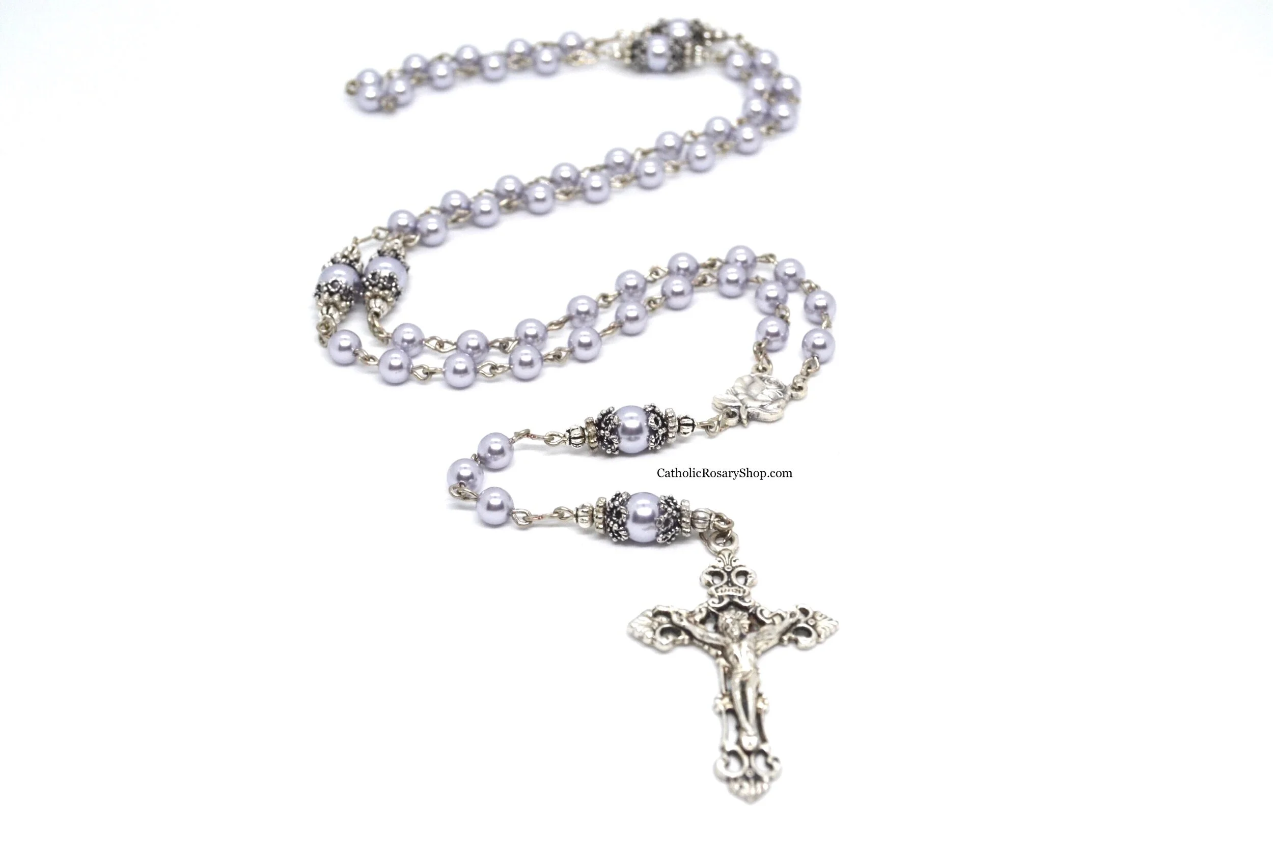 Lavender Genuine Crystal Pearl Rosary for Girls and Women | Personalized Rosaries for Baptism, First Communion and Confirmation