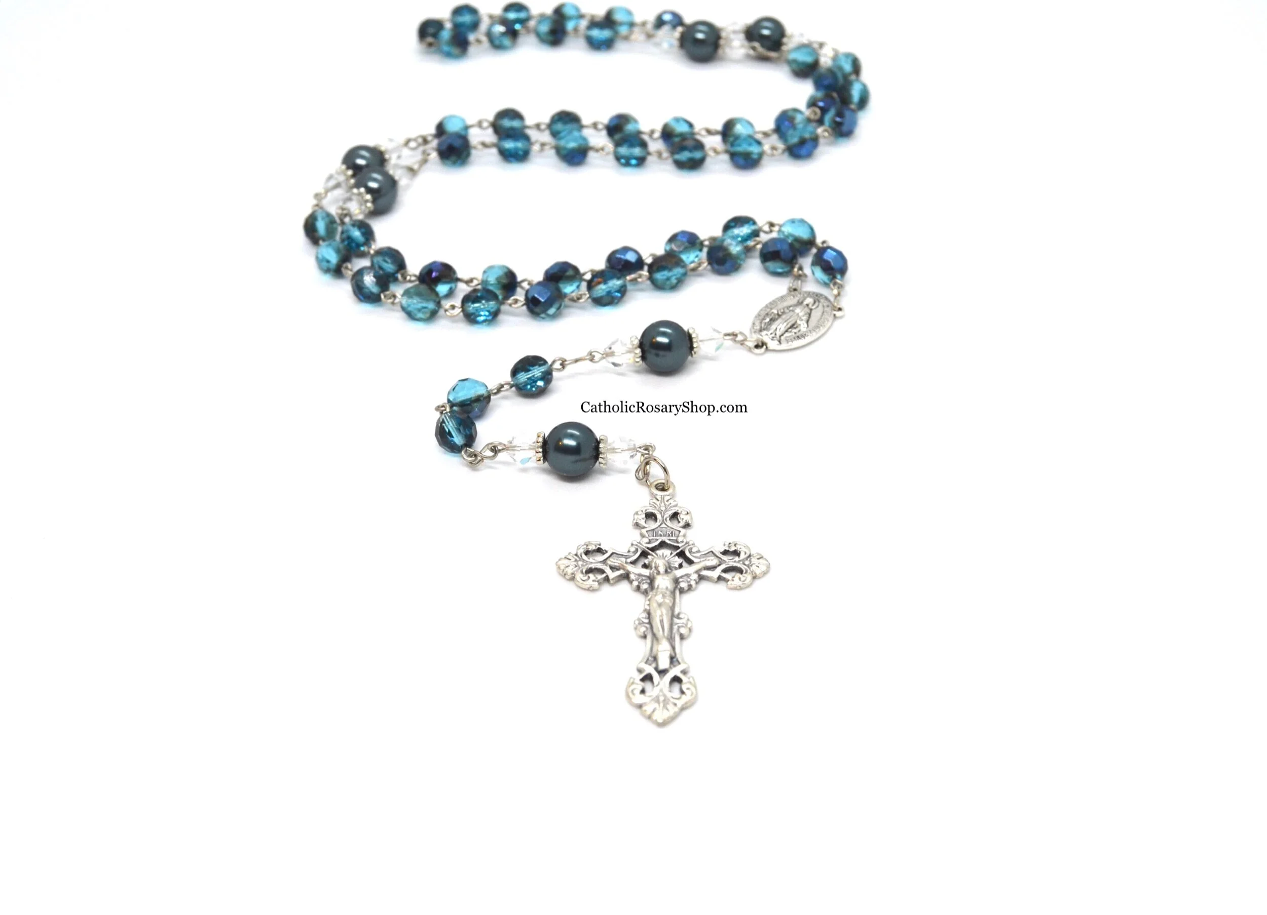 Tahitian Blue Glass Rosary