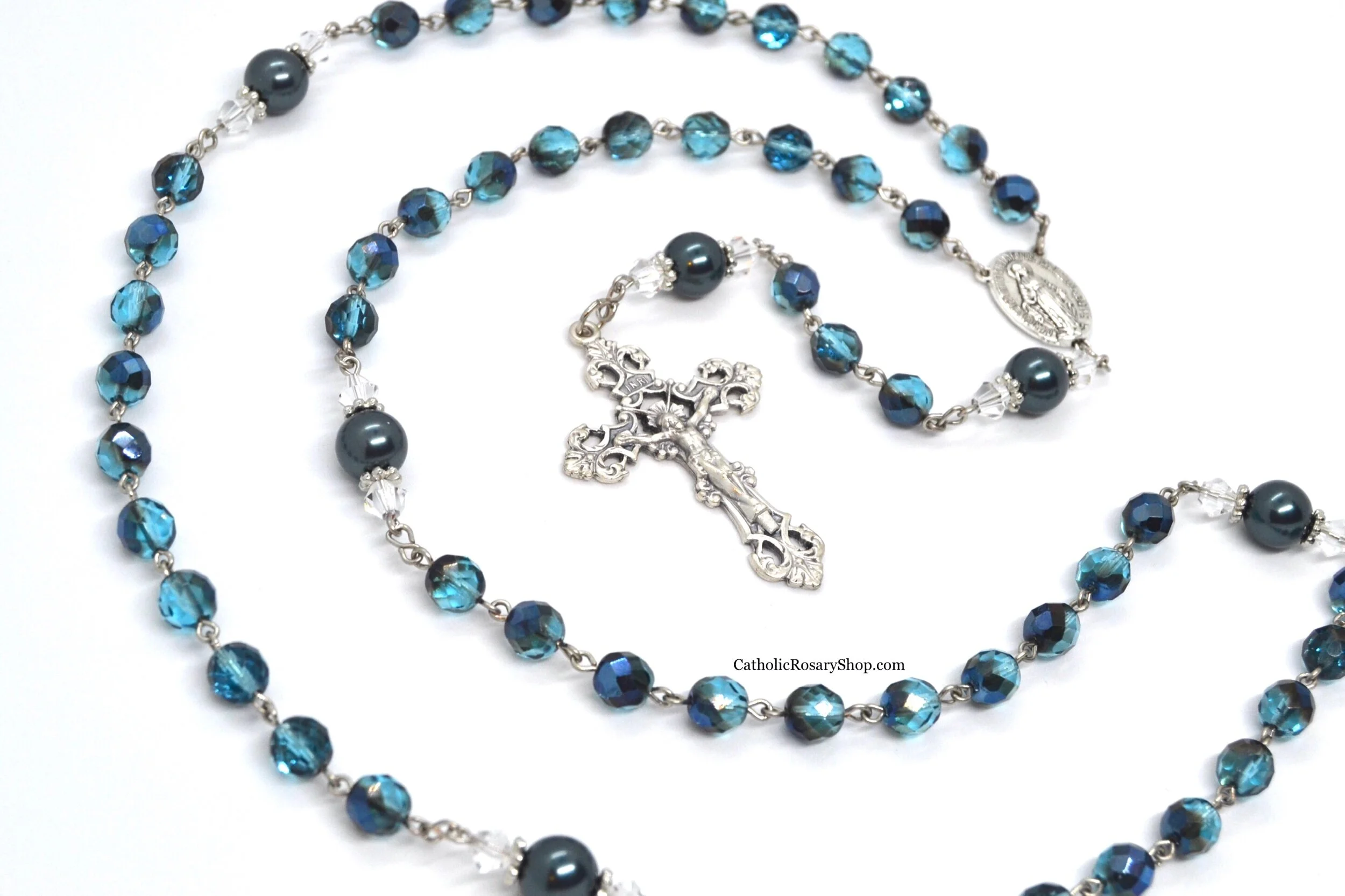 Tahitian Blue Rosary for Men and Boys | Personalized Rosaries for Baptism, First Communion, Confirmation and More