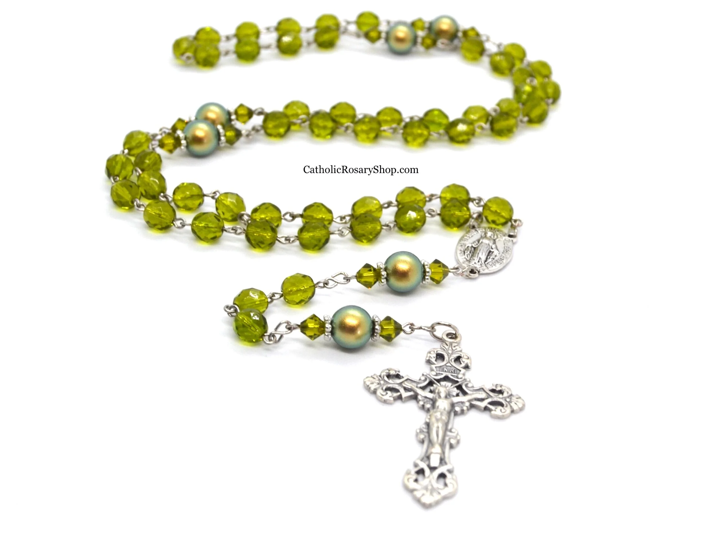 Iridescent Olive Green Glass Rosary