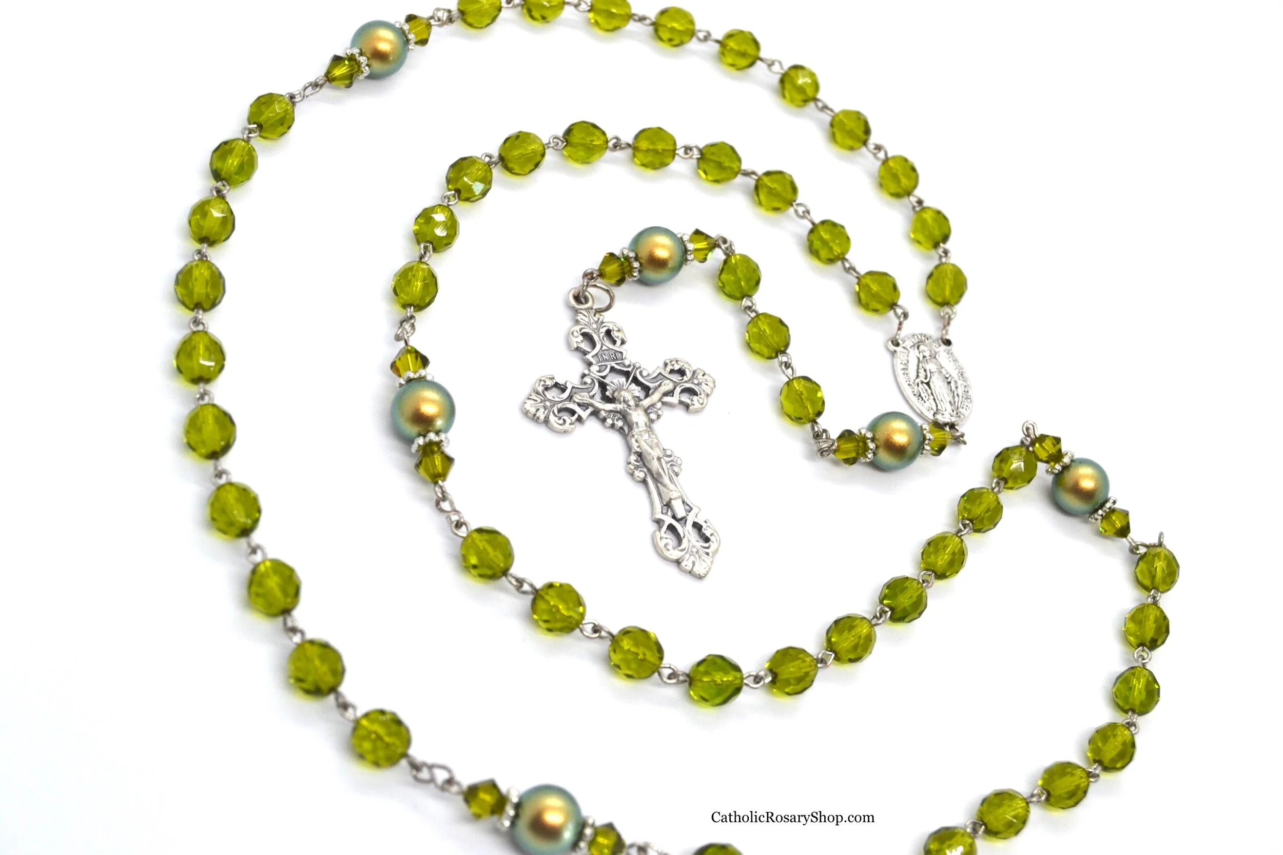 Iridescent Olive Green Rosary for Men and Boys | Custom Rosary for Boy's Baptism, First Communion and Confirmation