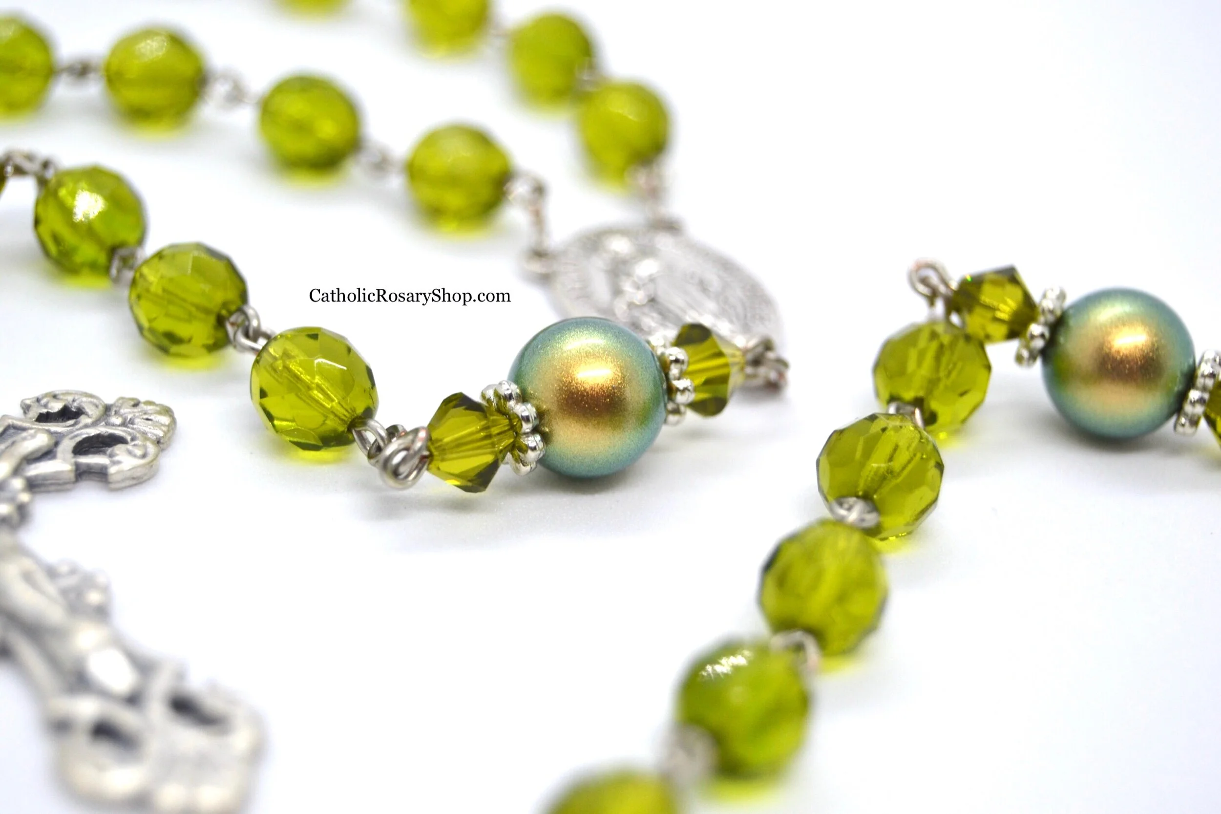 Iridescent Olive Green Rosary for Men and Boys | Custom Rosary for Boy's Baptism, First Communion and Confirmation